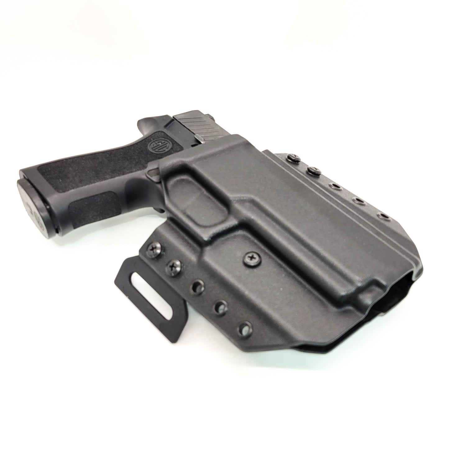 Outside Waistband Pancake Style Kydex holster for the Sig Sauer P320 from Four Brothers Holsters Adjustable retention, open muzzle, cleared for red dot sights
