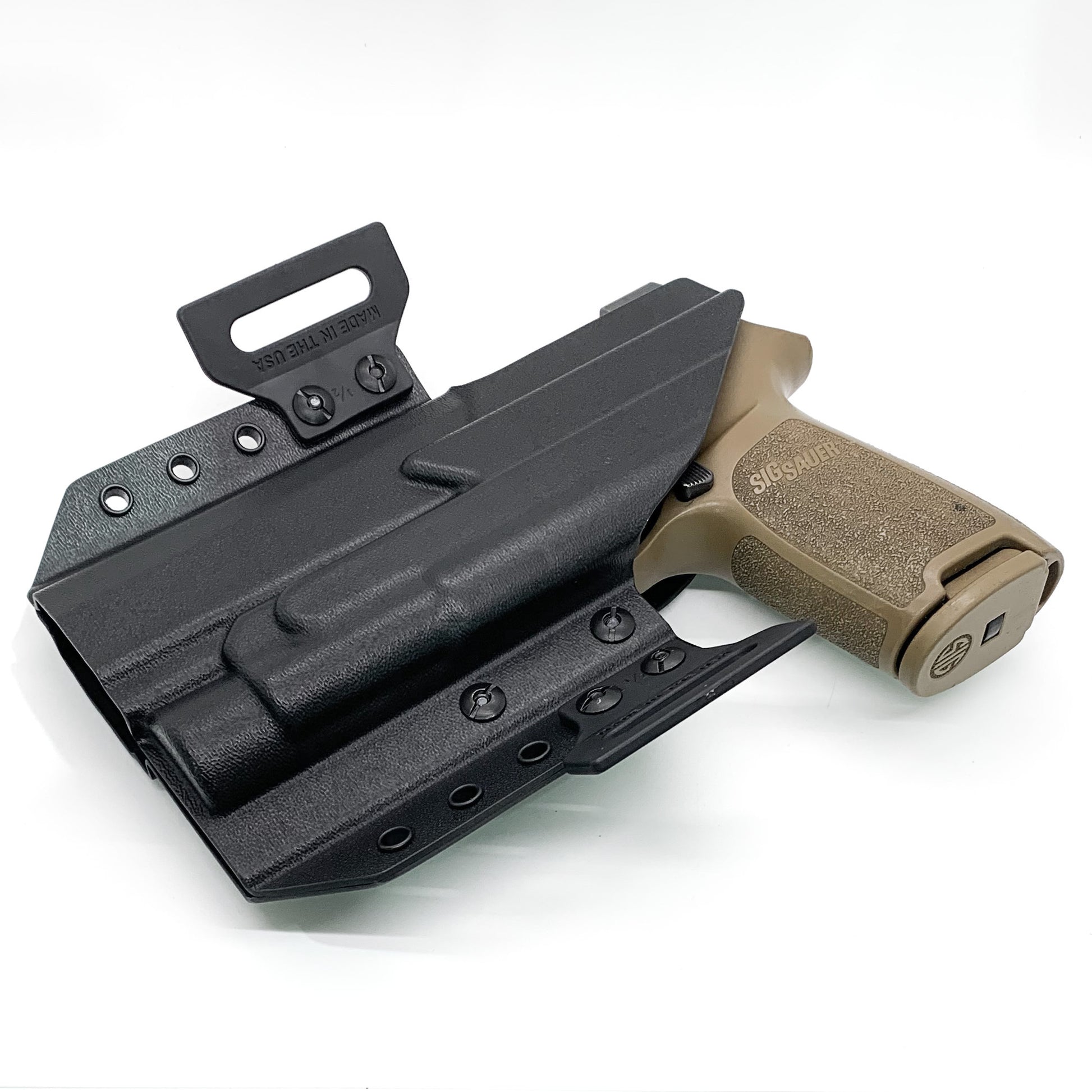 For the best OWB Outside Waistband pancake-style holster for the Sig Sauer P320 with the Streamlight TLR-1 HL or  TLR-1, shop Four Brothers 4BROS Holsters.