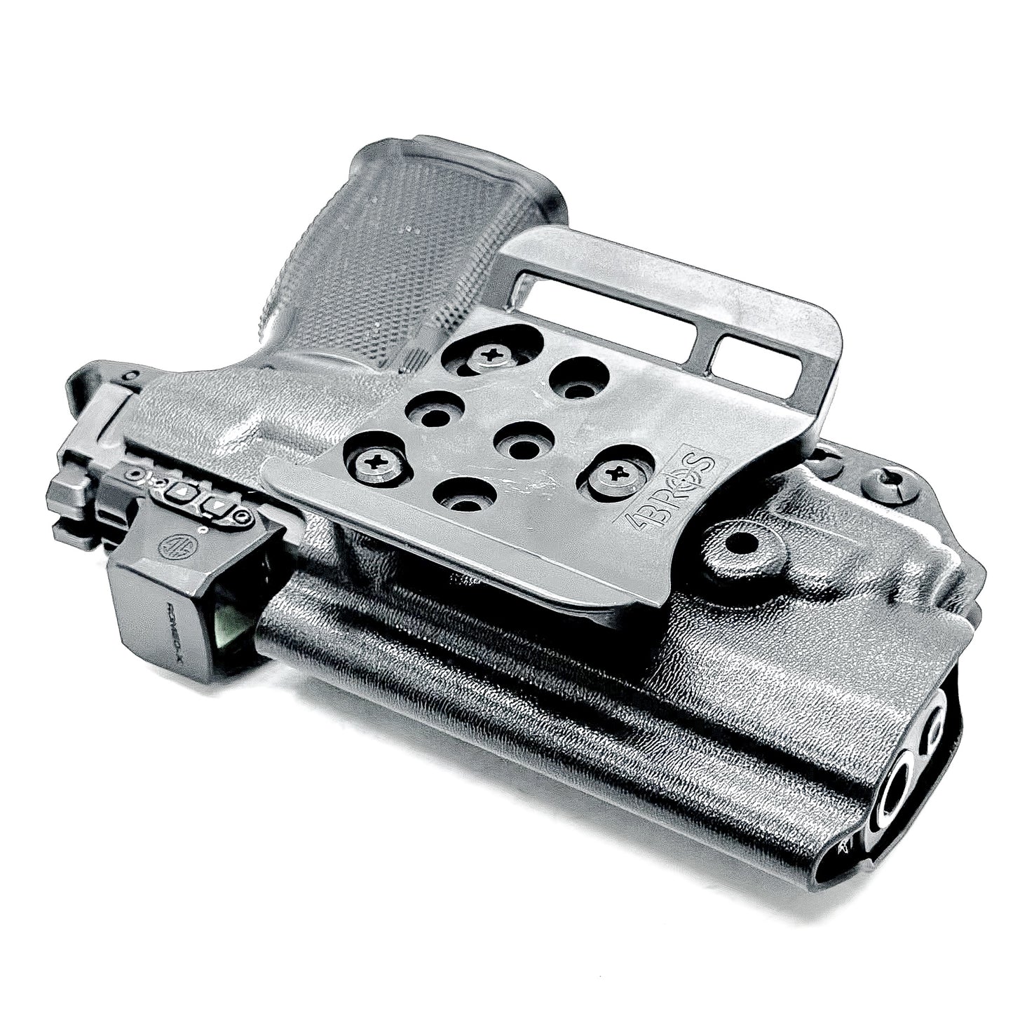 OWB Holster for the Sig Sauer P365-FUSE & Icarus Precision A.C.E. Module & TLR-7 X in black with the 4BROS 1.5" Belt Slide attachment.