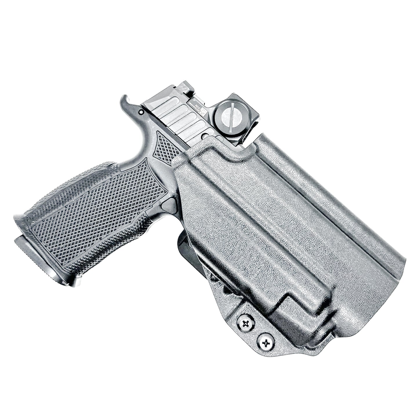 OWB Holster for the Sig Sauer P365-FUSE & Icarus Precision A.C.E. Module & TLR-7 X in black with the 4BROS 1.5" Belt Slide attachment.