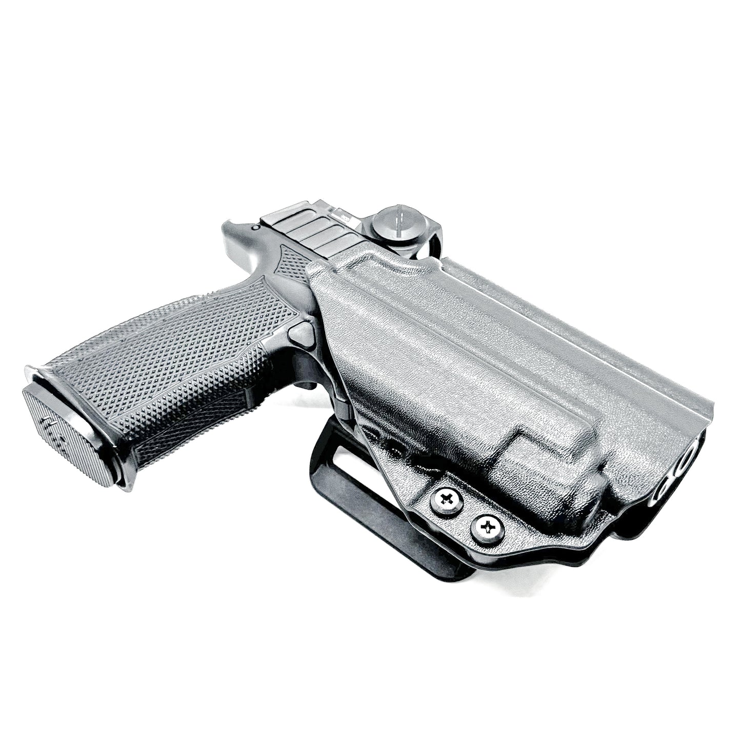 OWB Holster for the Sig Sauer P365-FUSE & Icarus Precision A.C.E. Module & TLR-7 X in black with the 4BROS 1.5" Belt Slide attachment.