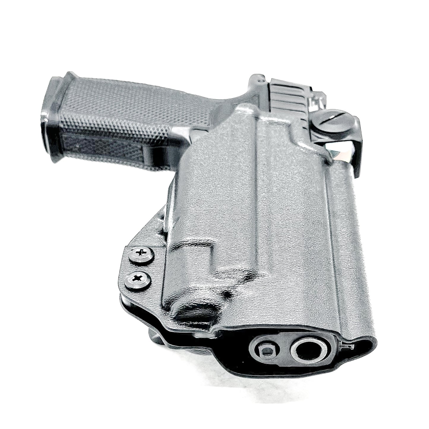 OWB Holster for the Sig Sauer P365-FUSE & Icarus Precision A.C.E. Module & TLR-7 X in black with the 4BROS 1.5" Belt Slide attachment.