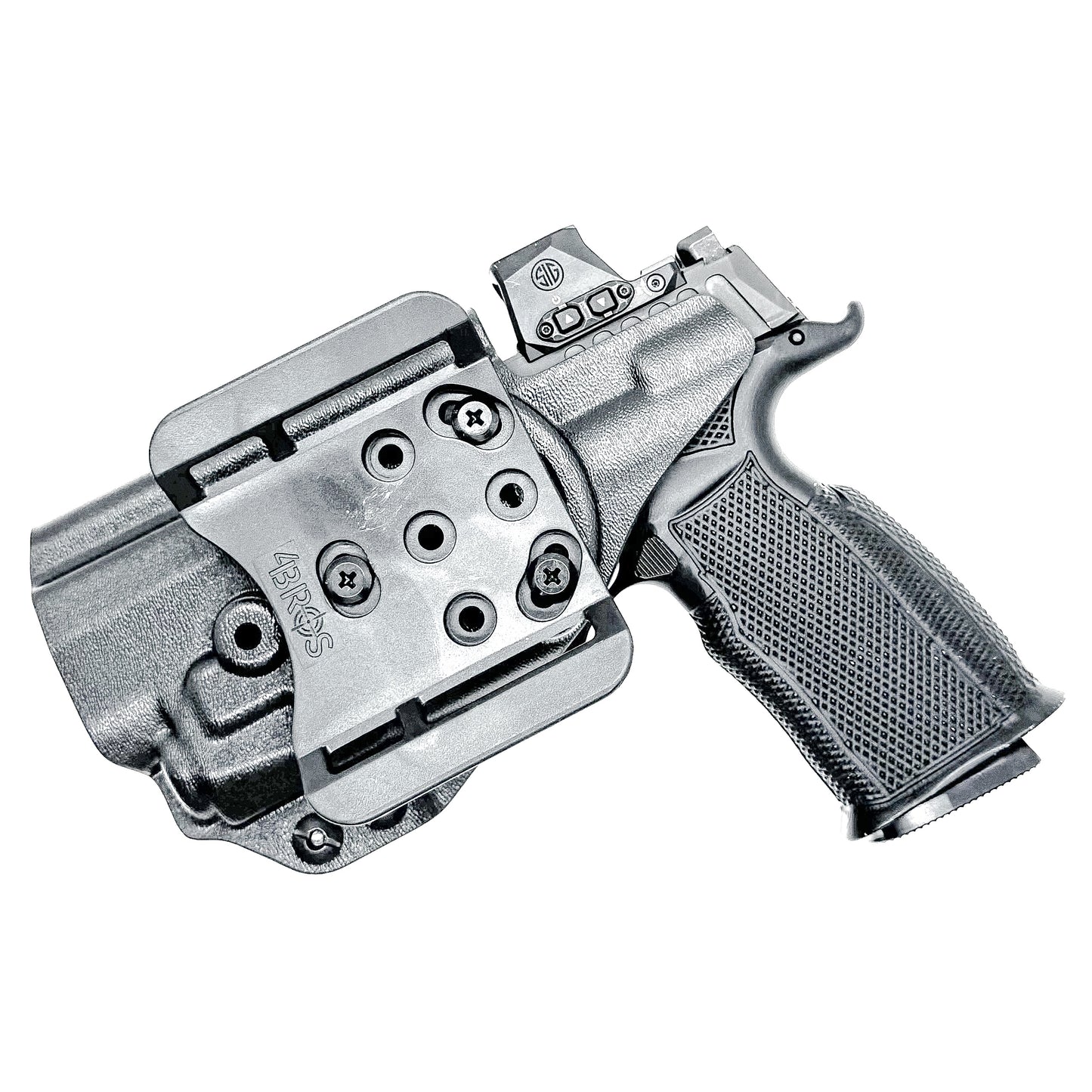 OWB Holster for the Sig Sauer P365-FUSE & Icarus Precision A.C.E. Module & TLR-7 X in black with the 4BROS 1.5" Belt Slide attachment.