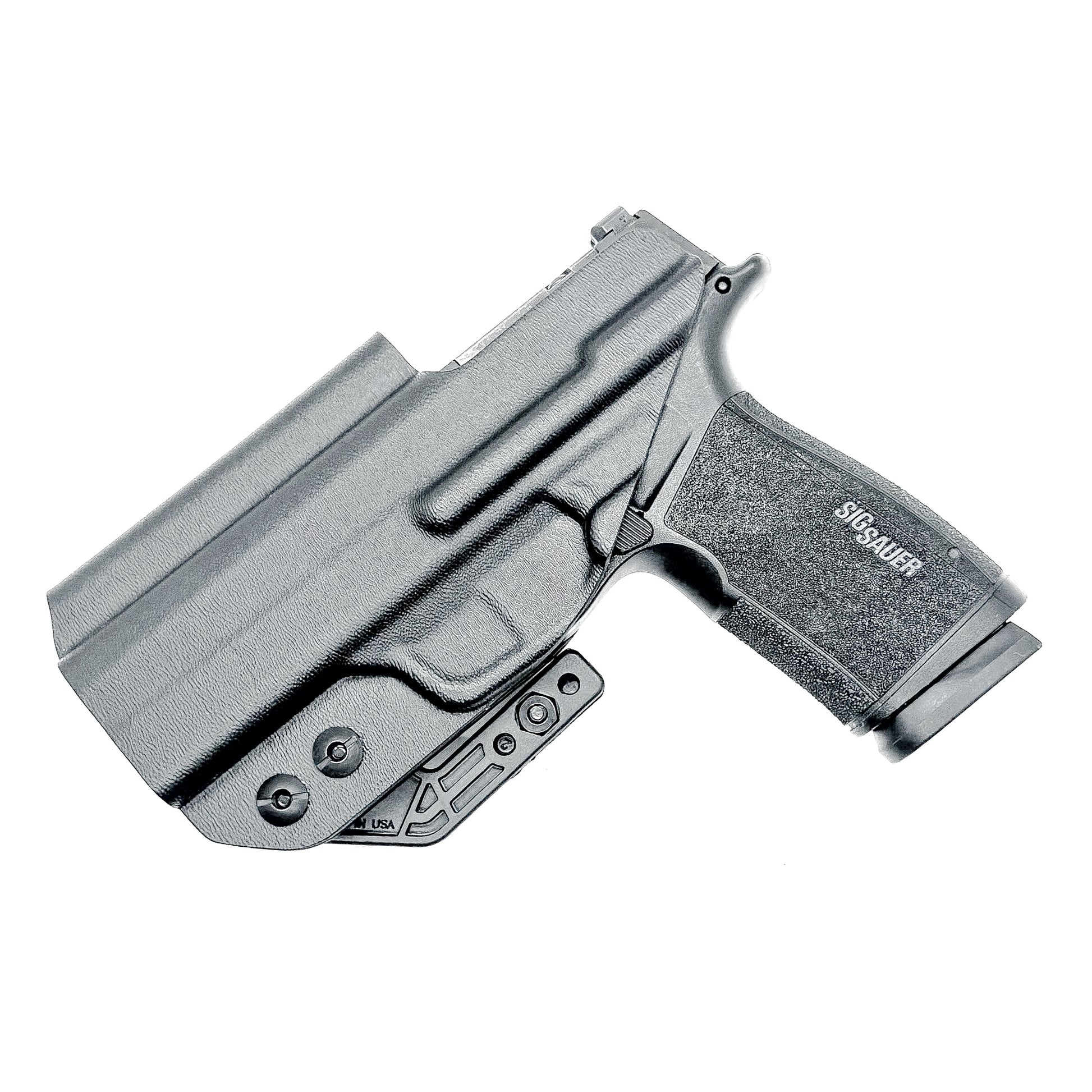 Black Inside Waistband Holster for the Sig Sauer P365-XMacro Comp with DCC Monoblock and Modwing.