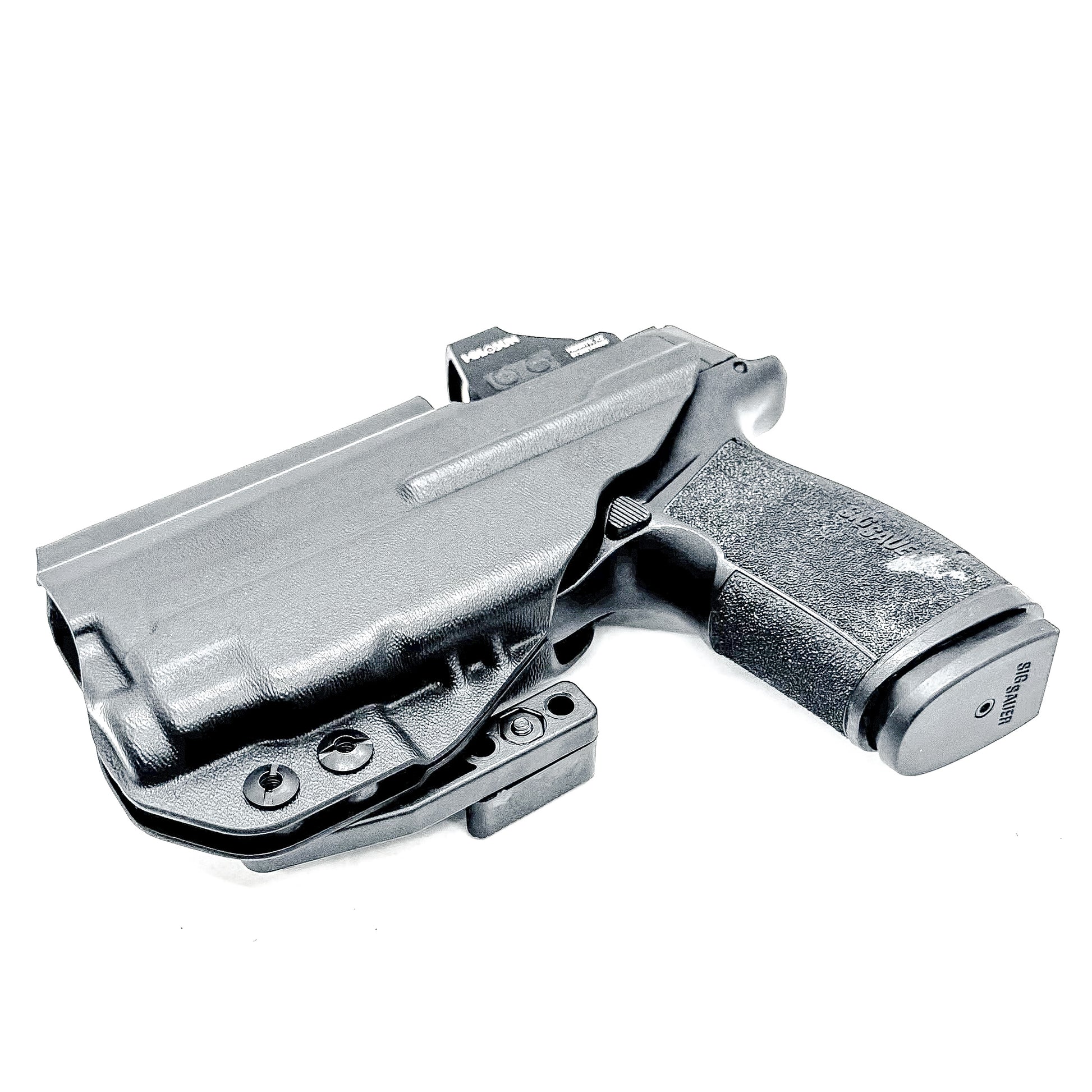 Black IWB holster for the Sig P365-XMACRO & TLR-7 Sub Light with DCC Monoblock and Modwing.