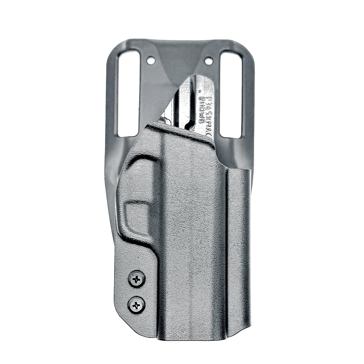 Black OWB light duty and competition holster for Sig Sauer P365-XMACRO. Red dot ready, threaded barrel compatible.