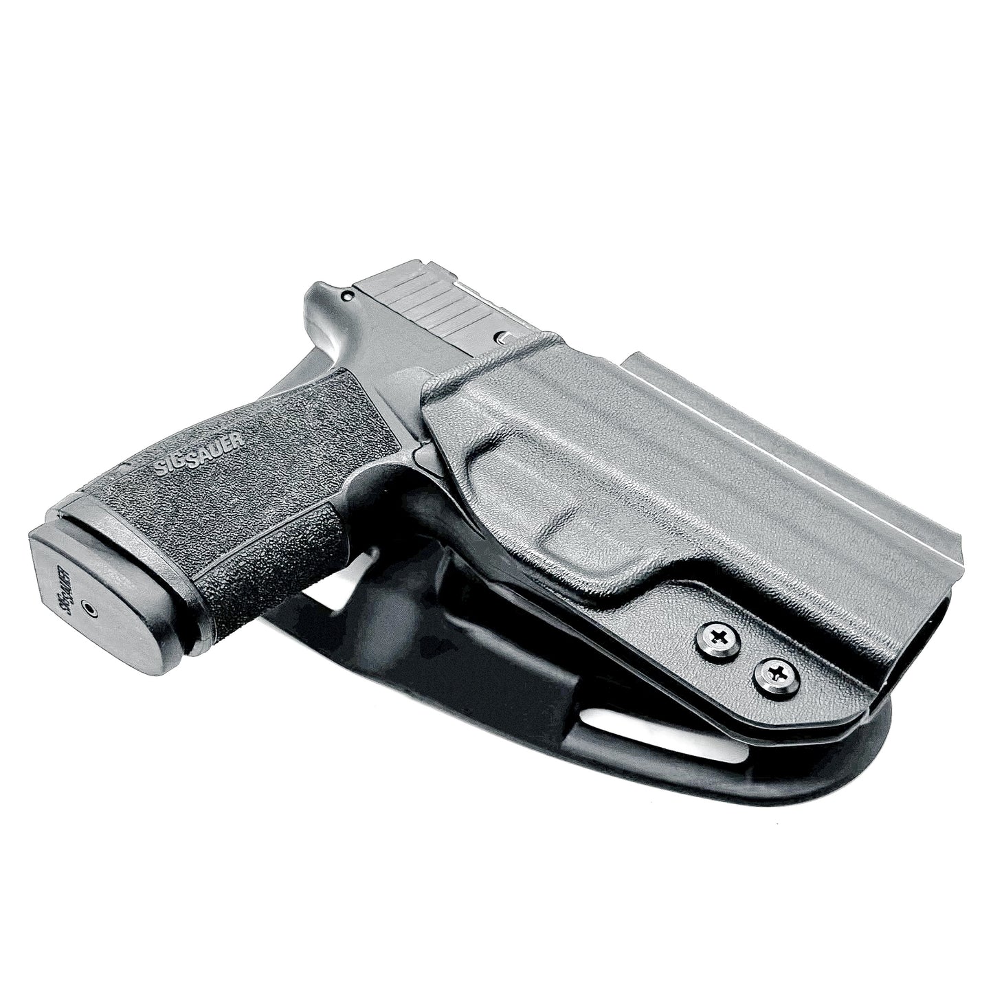 Black OWB light duty and competition holster for Sig Sauer P365-XMACRO. Red dot ready, threaded barrel compatible.