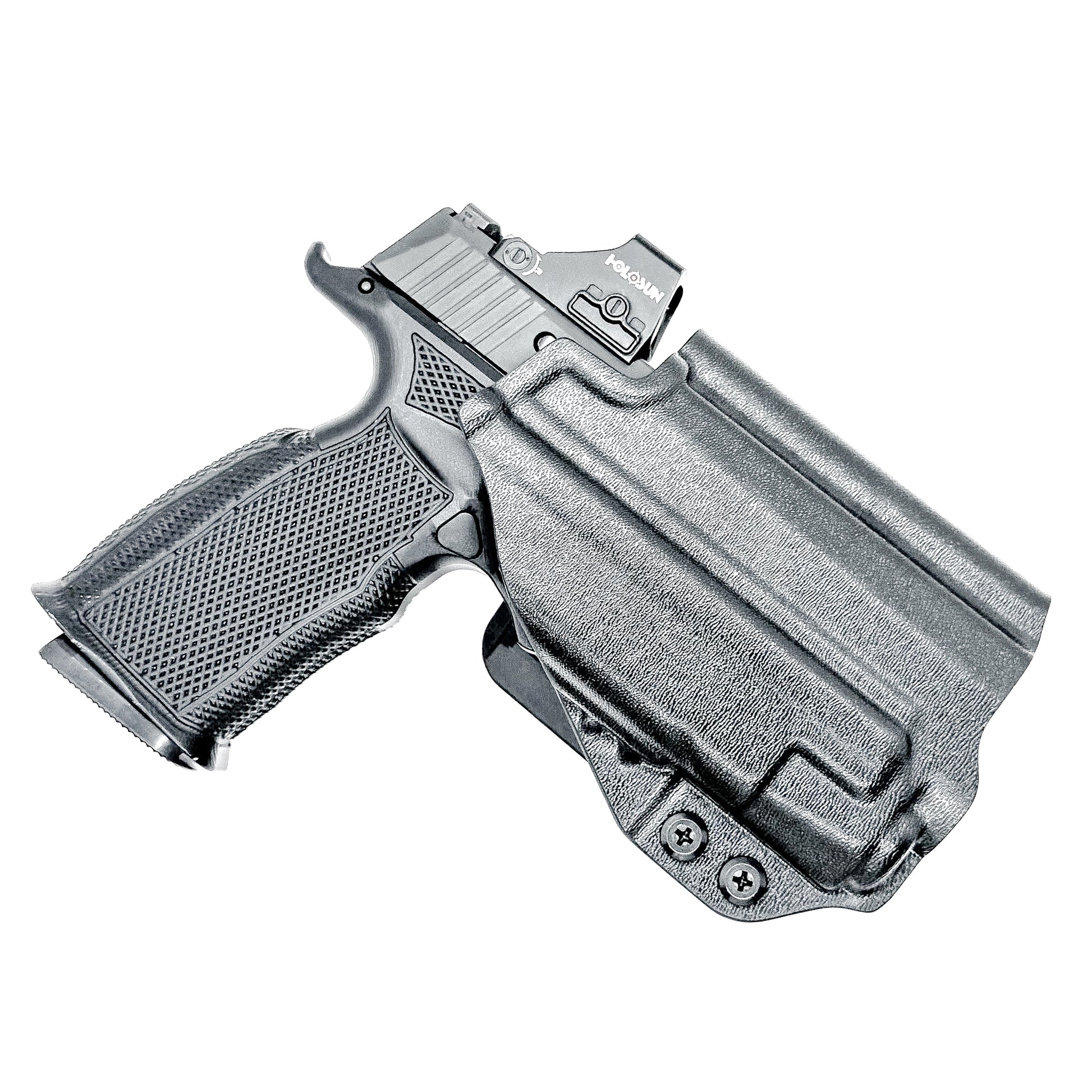 Black OWB holster for the Sig Sauer P365-XMACRO & Icarus Precision A.C.E. Module & TLR-7 XA with 4BROS 1.5" Belt Slide.