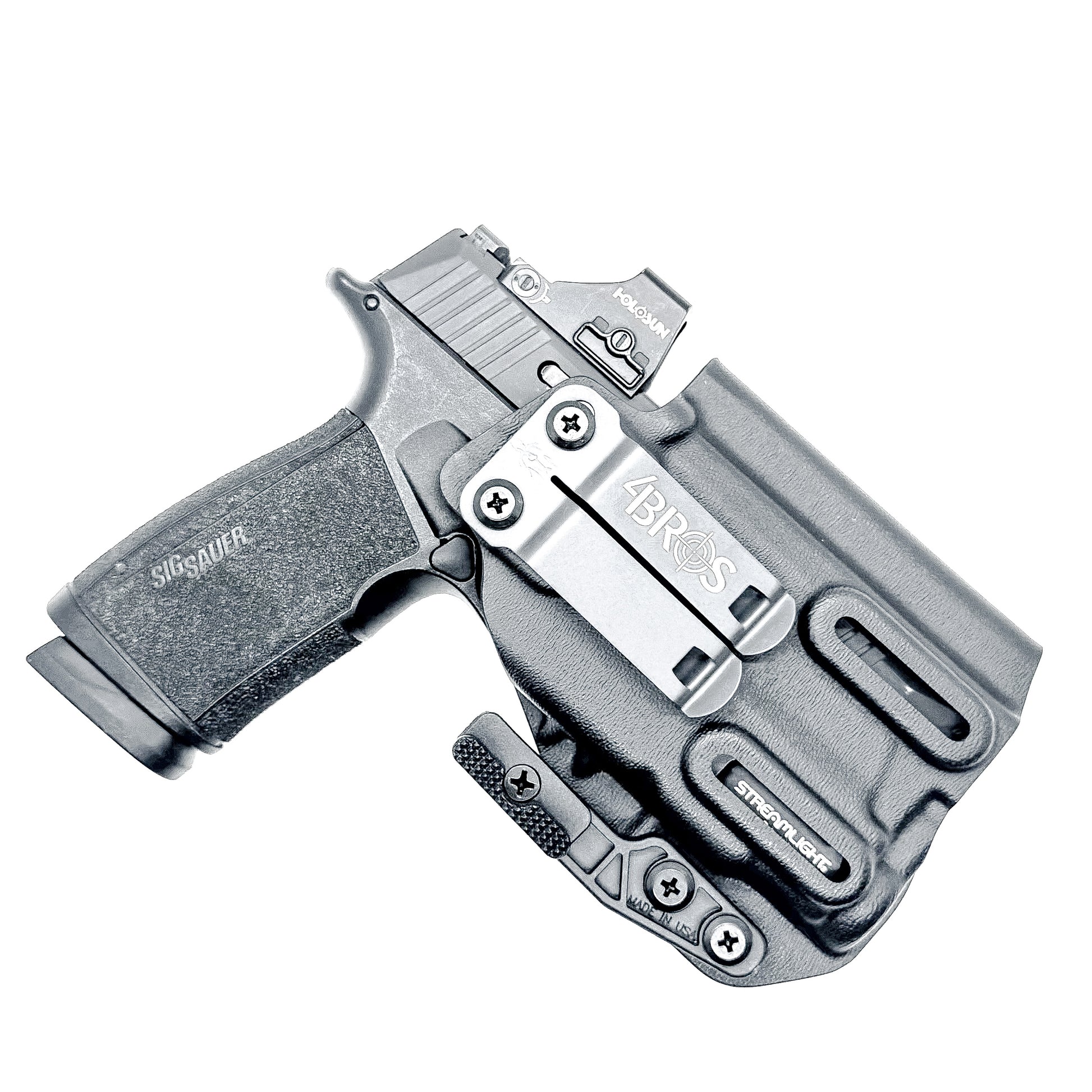 Black IWB holster for the Sig P365-XMACRO TACOPS & TLR-7 Sub Light with DCC Monoblock and Modwing.