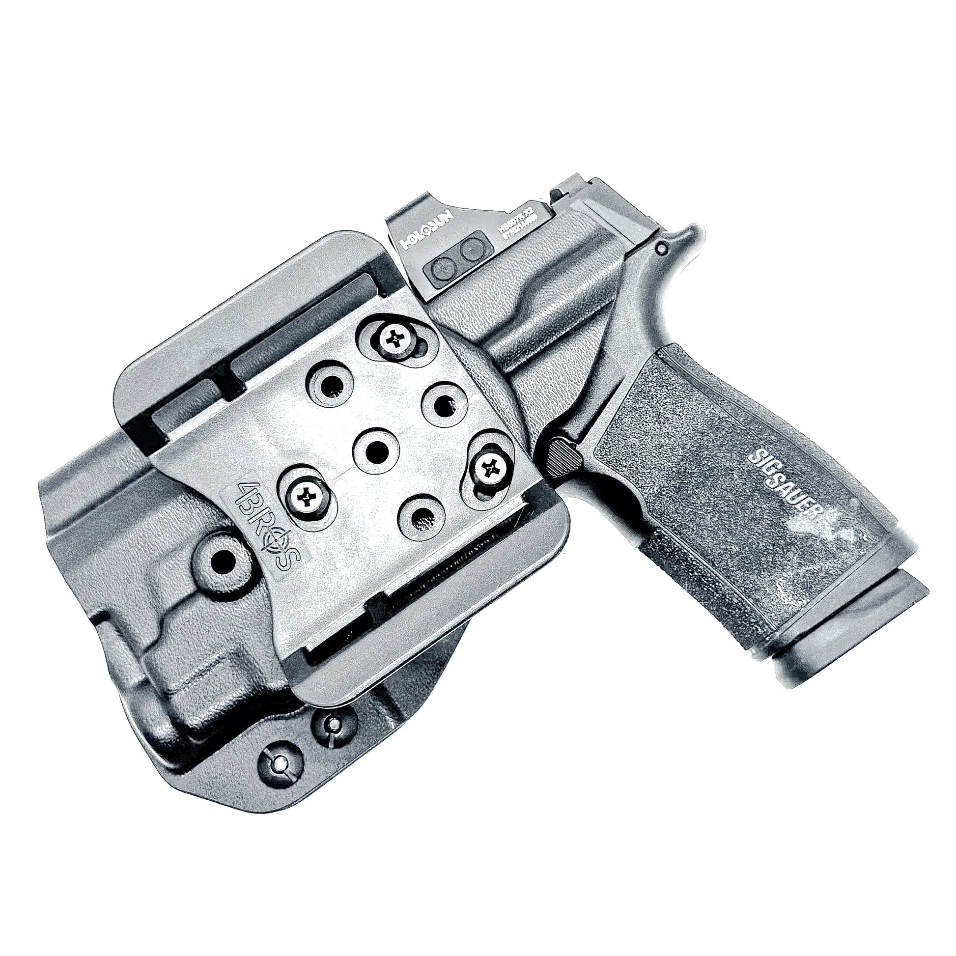 Outside the Waistband OWB holster for the Sig Sauer P365-XMACRO  TACOPS & TLR-7 Sub light in black with 4BROS 1.5" Belt Slide attachment.