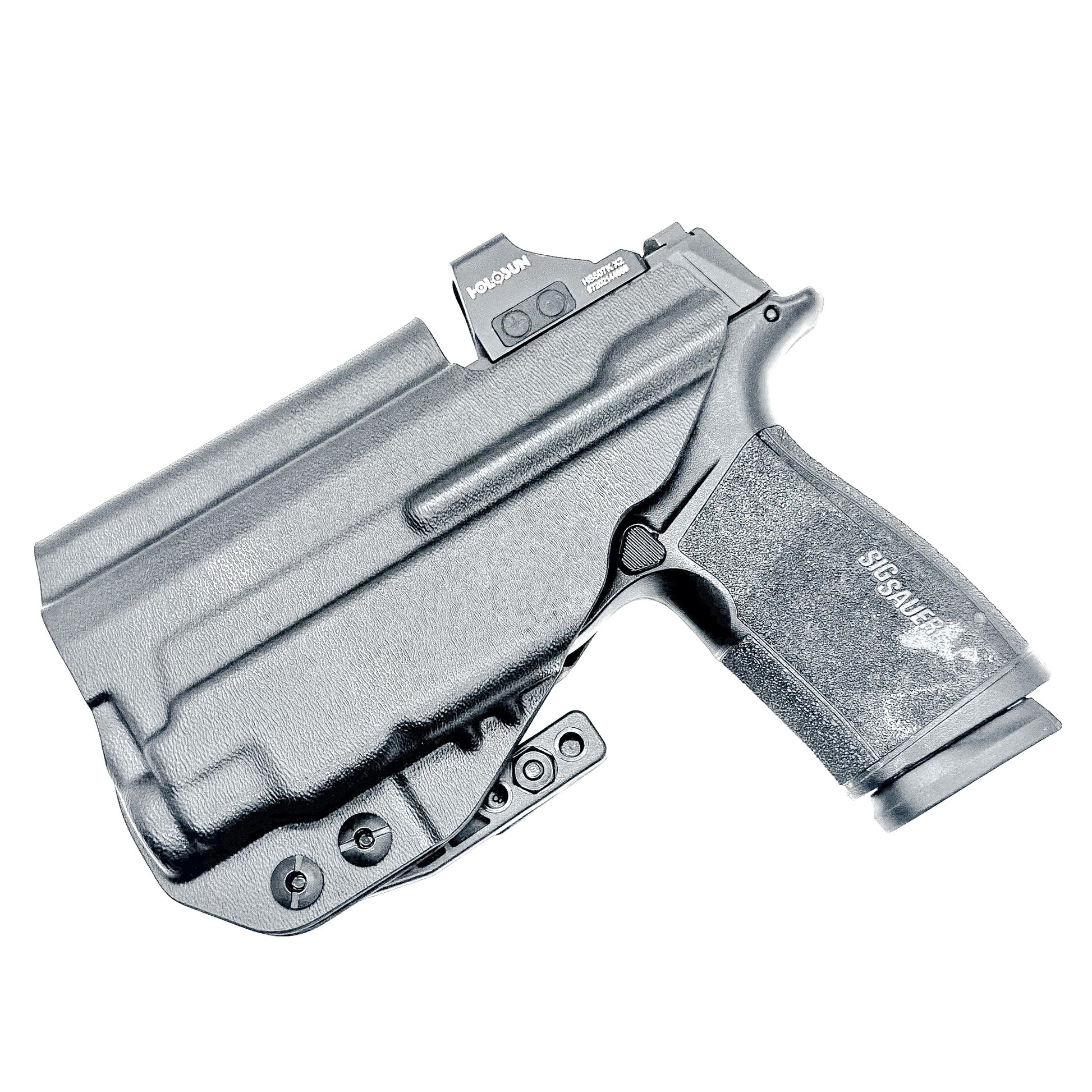 Black IWB holster for the Sig P365-XMACRO & TLR-7 Sub Light with DCC Monoblock and Modwing.