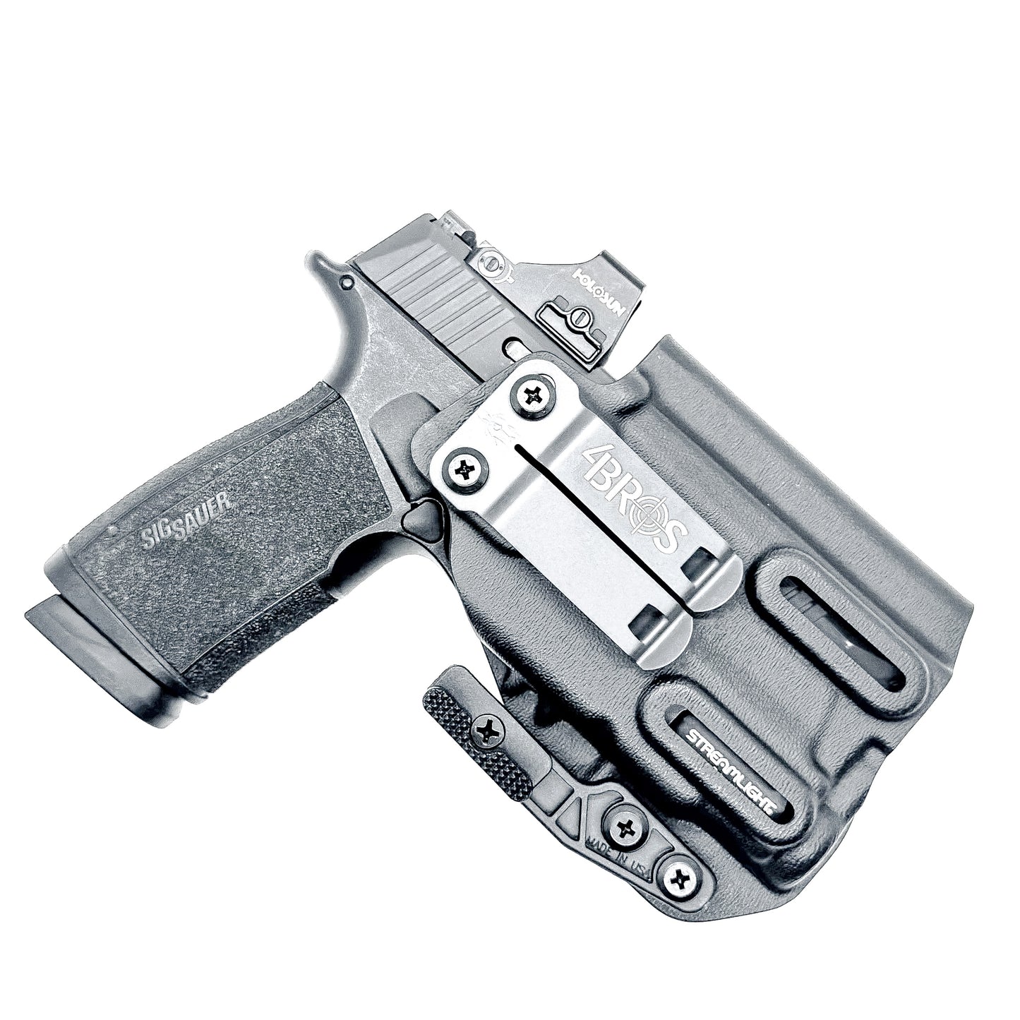 Black IWB holster for the Sig P365-XMACRO & TLR-7 Sub Light with DCC Monoblock and Modwing.