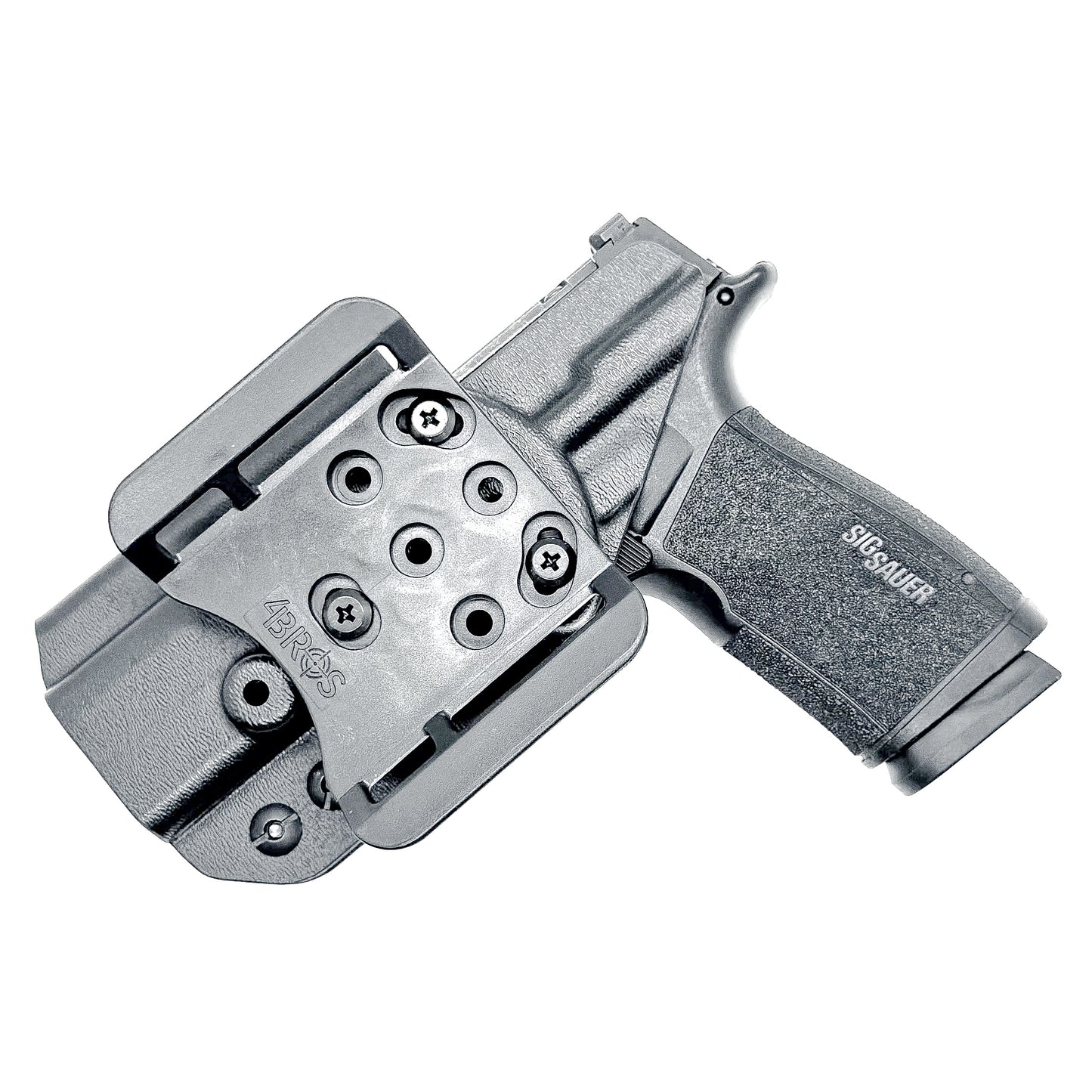 Black Sig Sauer P365-XMACRO Tacops Outside Waistband holster with 4BROS 1.5" Belt Slide.