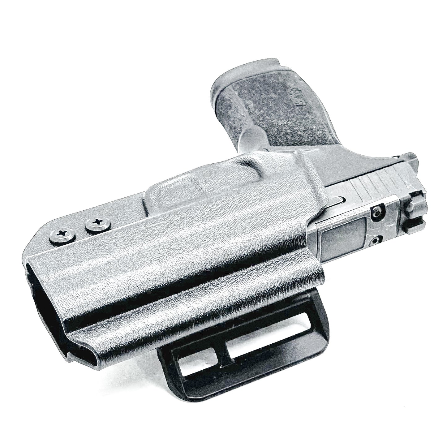 Black Sig Sauer P365-XMACRO Tacops Outside Waistband holster with 4BROS 1.5" Belt Slide.