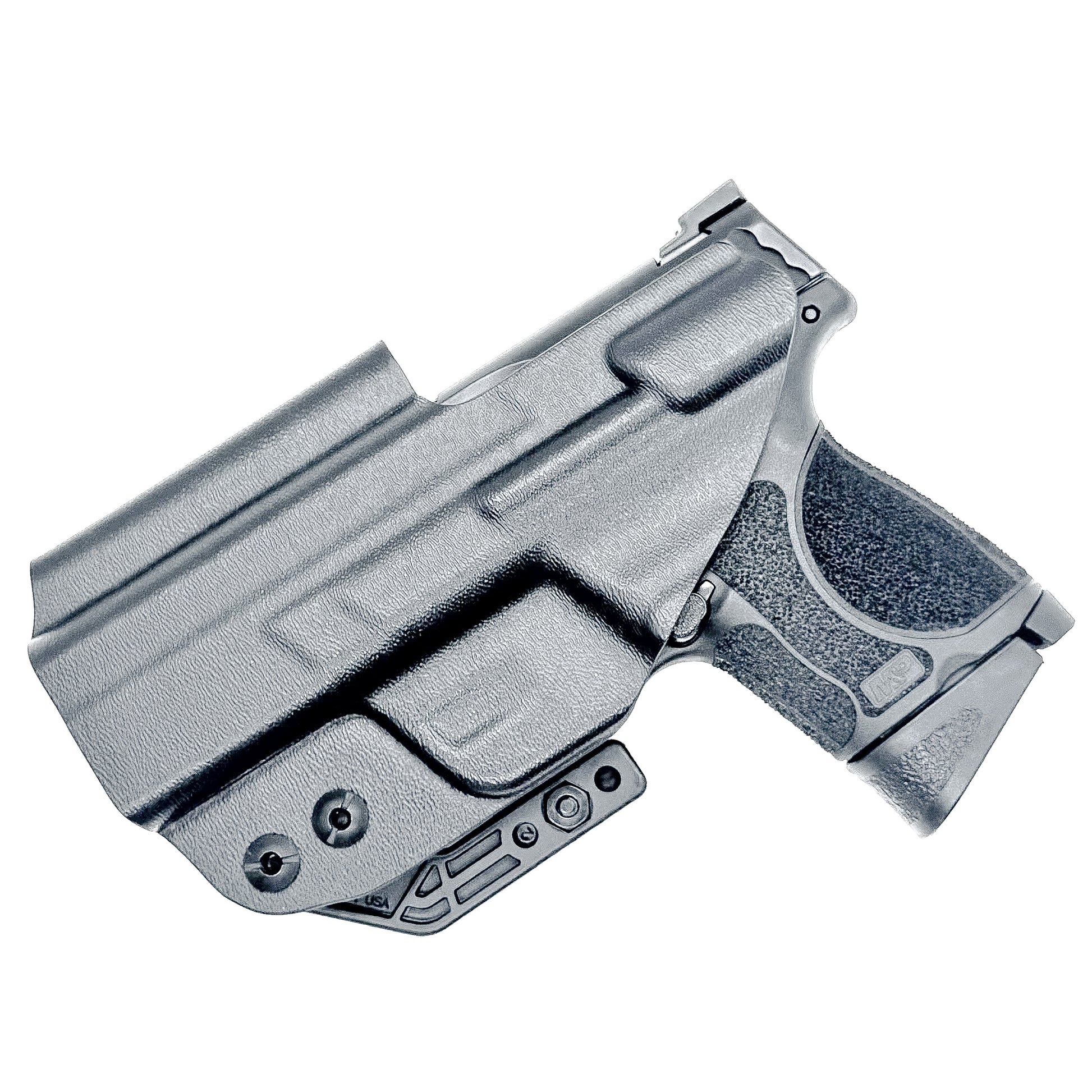 IWB holster for Smith & Wesson M&P M2.0 3.6" Compact & Subcompact 9mm pistols. Red dot ready, thumb safety compatible, made in the USA from .093" Kydex.