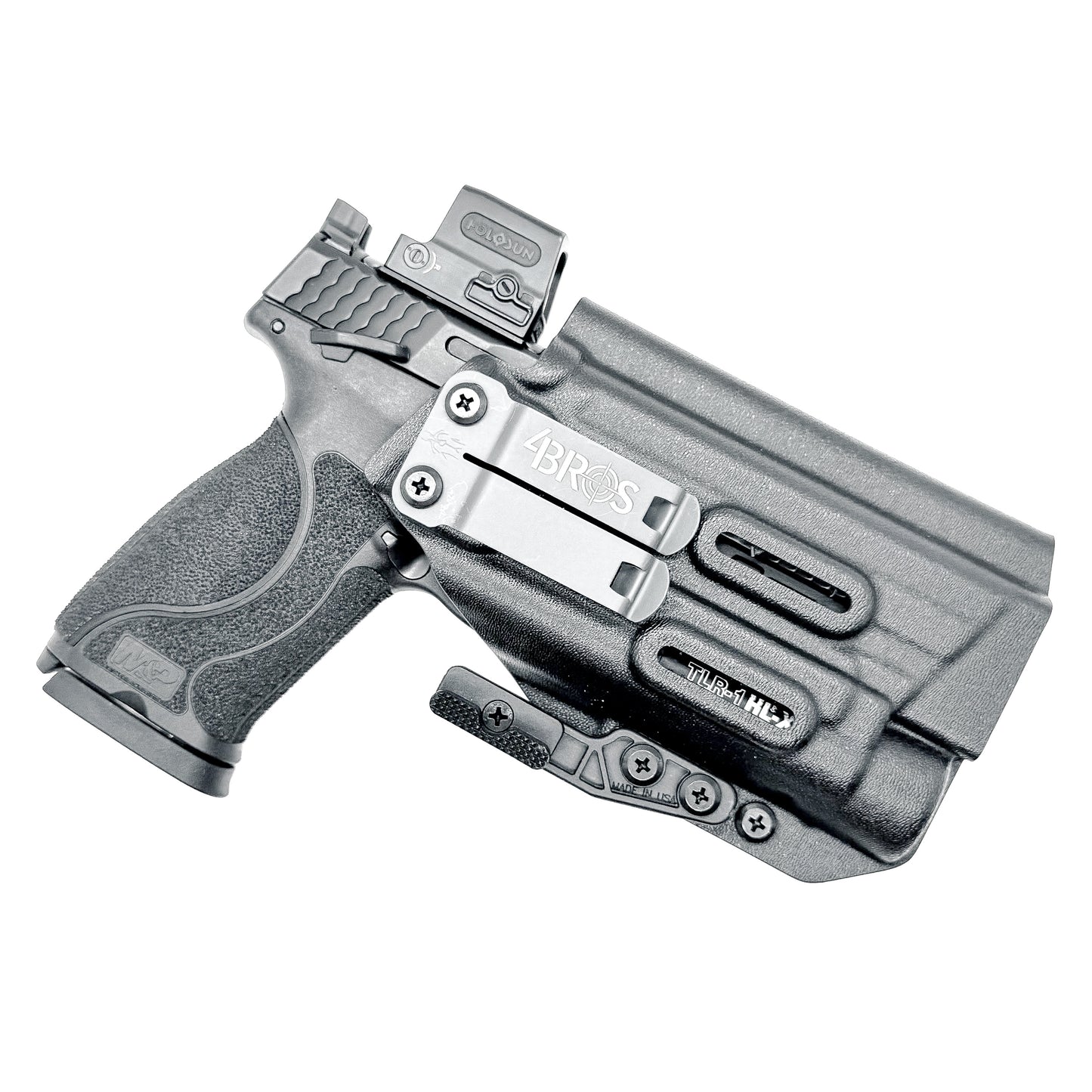 For the best Inside Waistband IWB for the Smith & Wesson 4.6 10MM pistol with the Streamlight TLR-1 HL-X Kydex Holster, shop Four Brothers 4BROS Holsters.