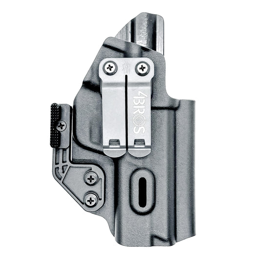 Inside waistband holster designed for Smith & Wesson M&P 1.0 and 2.0 9MM / .40 S&W 4.25" pistols with thumb safety – made by Four Brothers Holsters for secure, concealed carry.