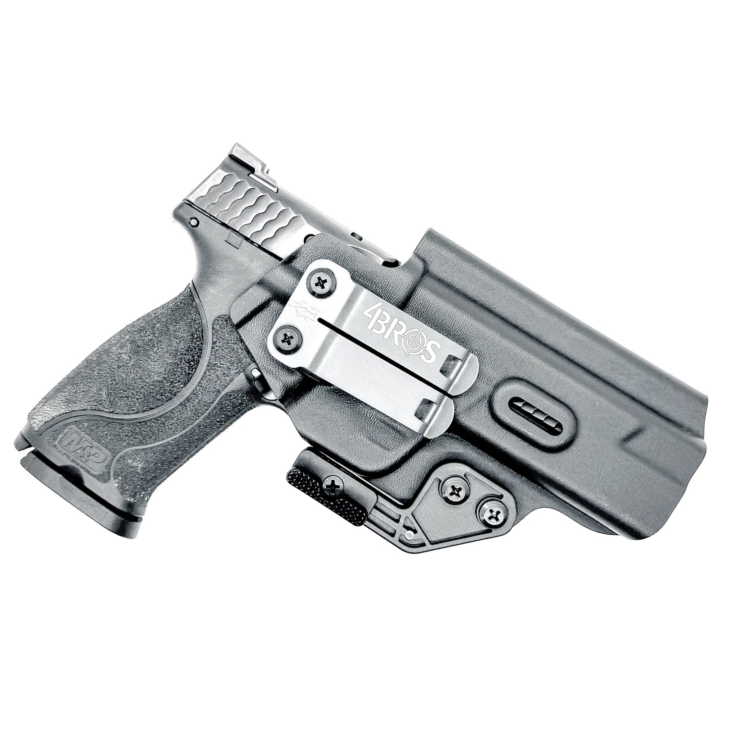 Inside waistband taco-style Kydex holster for Smith & Wesson M&P M2.0 5" pistol with thumb safety – crafted for IWB and AIWB carry by Four Brothers Holsters.
