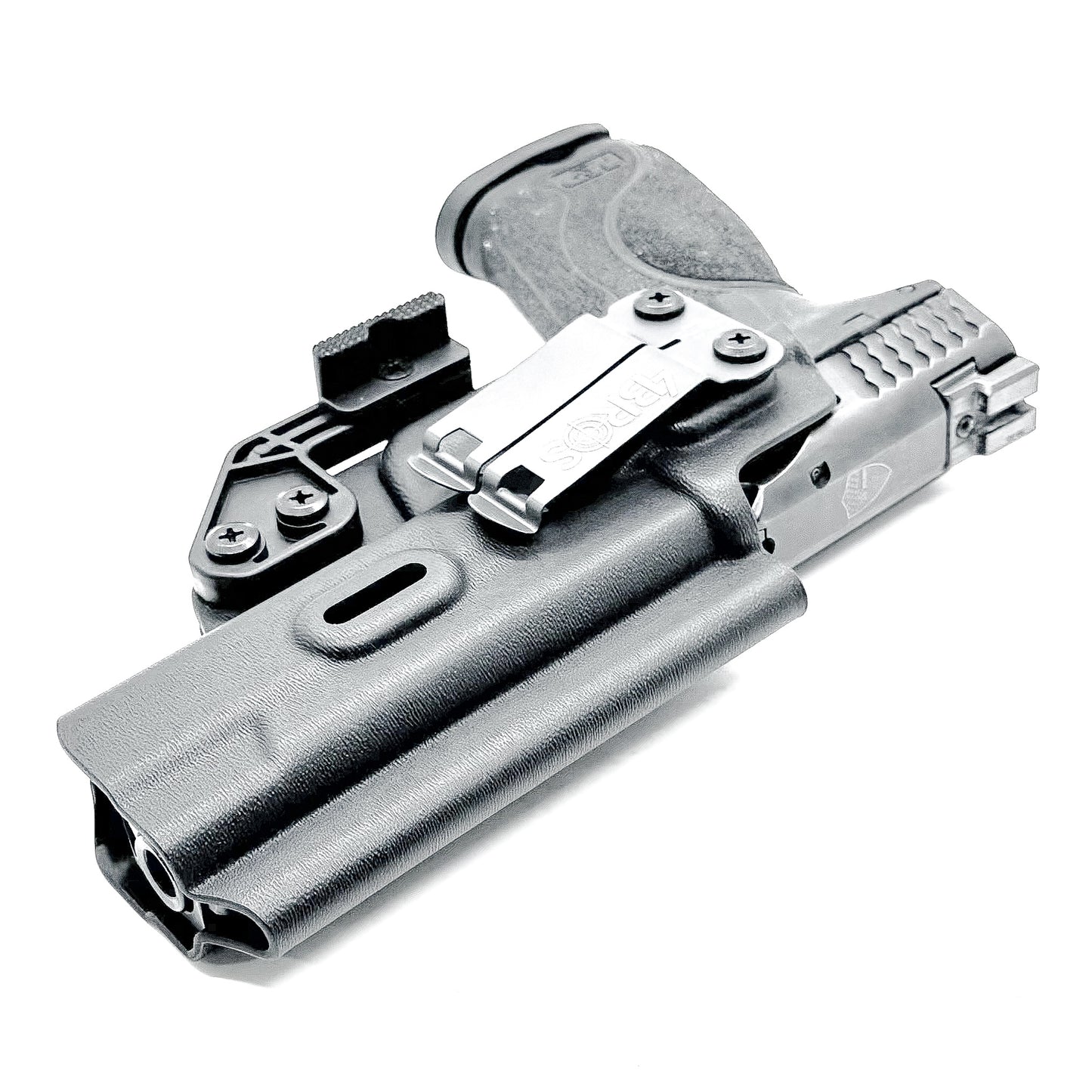 Inside waistband taco-style Kydex holster for Smith & Wesson M&P M2.0 5" pistol with thumb safety – crafted for IWB and AIWB carry by Four Brothers Holsters.