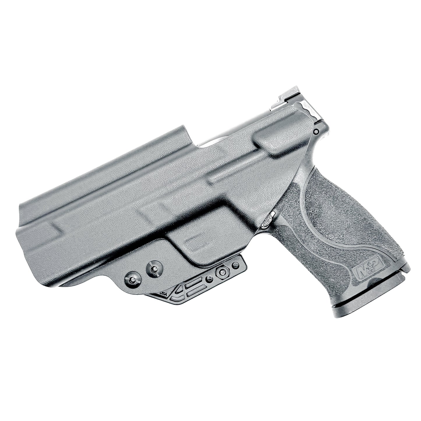 Inside waistband taco-style Kydex holster for Smith & Wesson M&P M2.0 5" pistol with thumb safety – crafted for IWB and AIWB carry by Four Brothers Holsters.