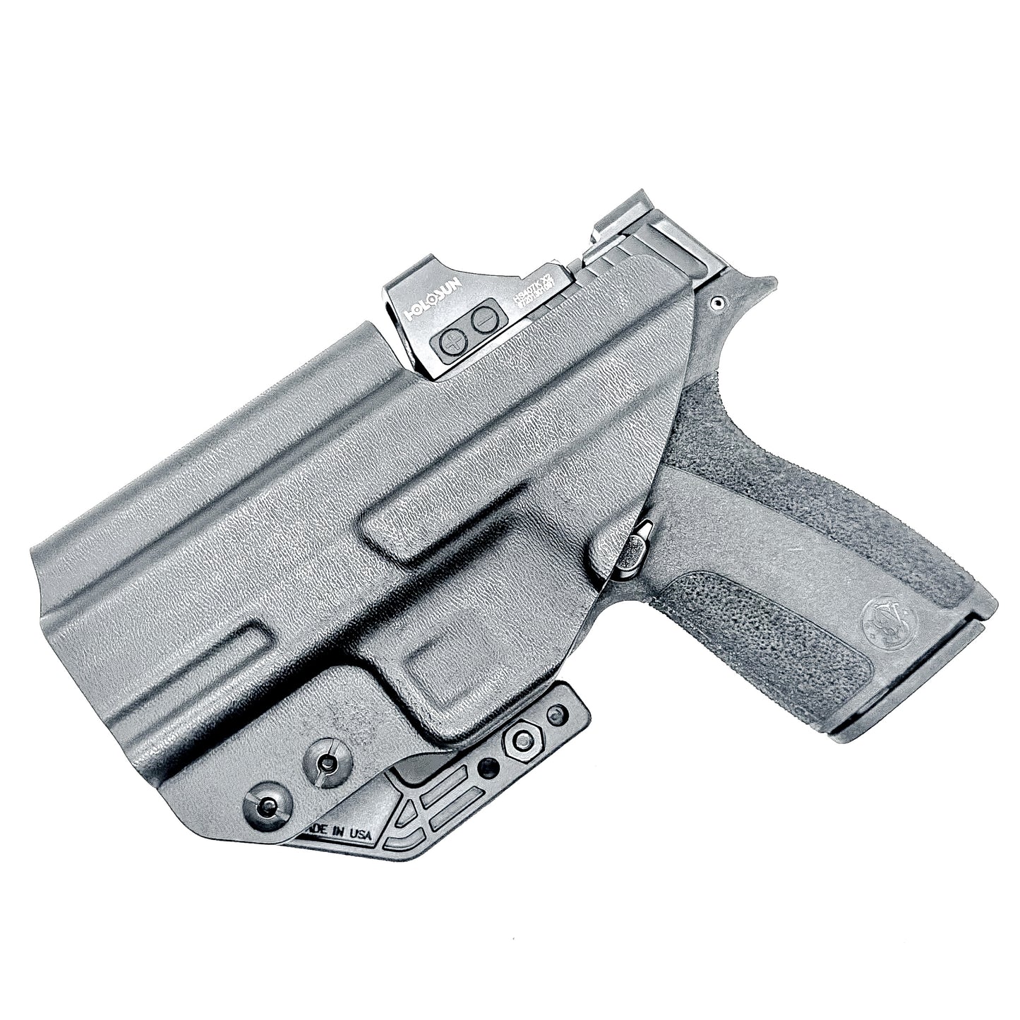 Precision-molded IWB holster for Smith & Wesson M&P Shield X. Adjustable retention, sweat-guard protection, optic-cut ready, and proudly made in the USA