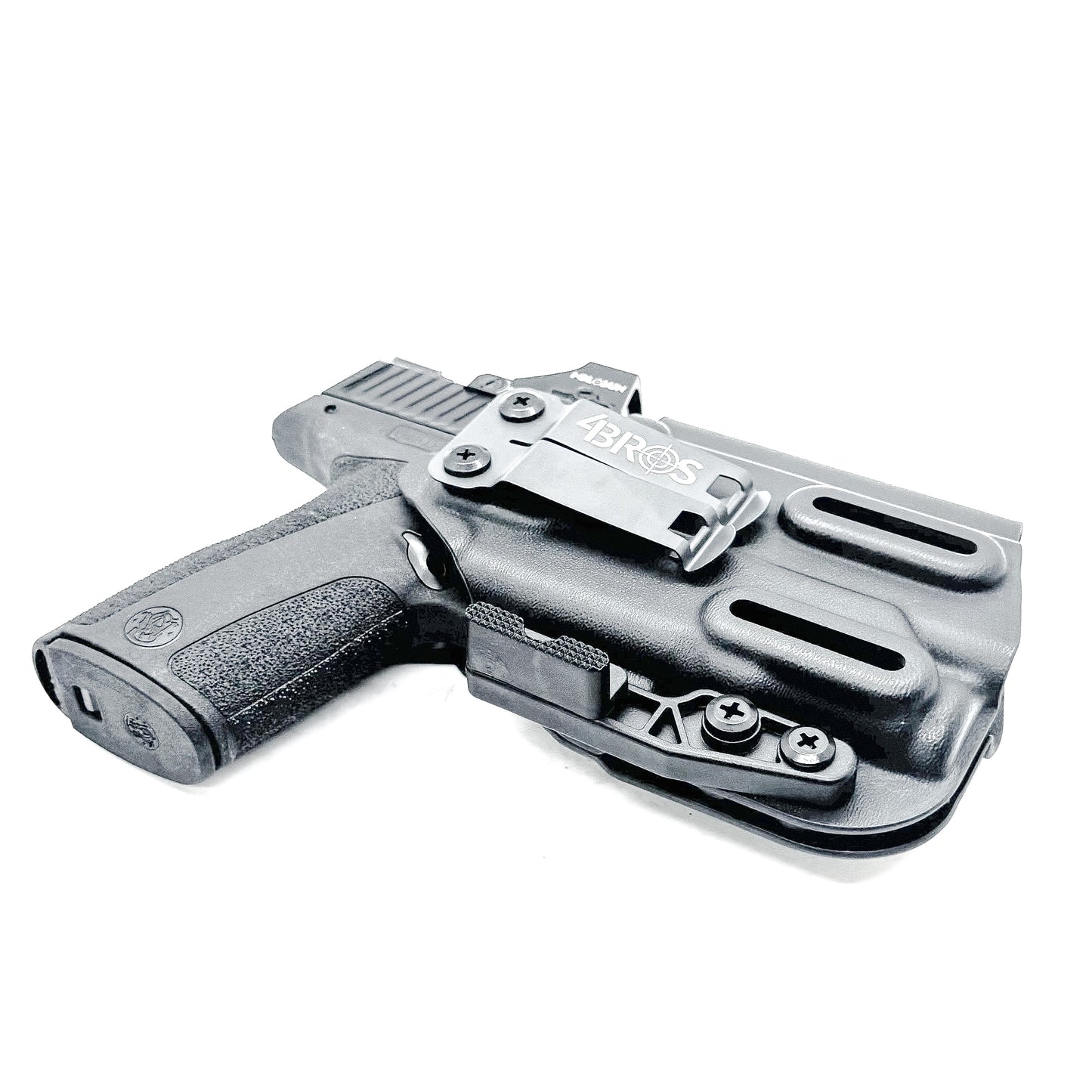 Black Kydex IWB holster for Smith & Wesson M&P Shield X and Streamlight 1913 TLR-7 Sub with a Monoblock and Modwing