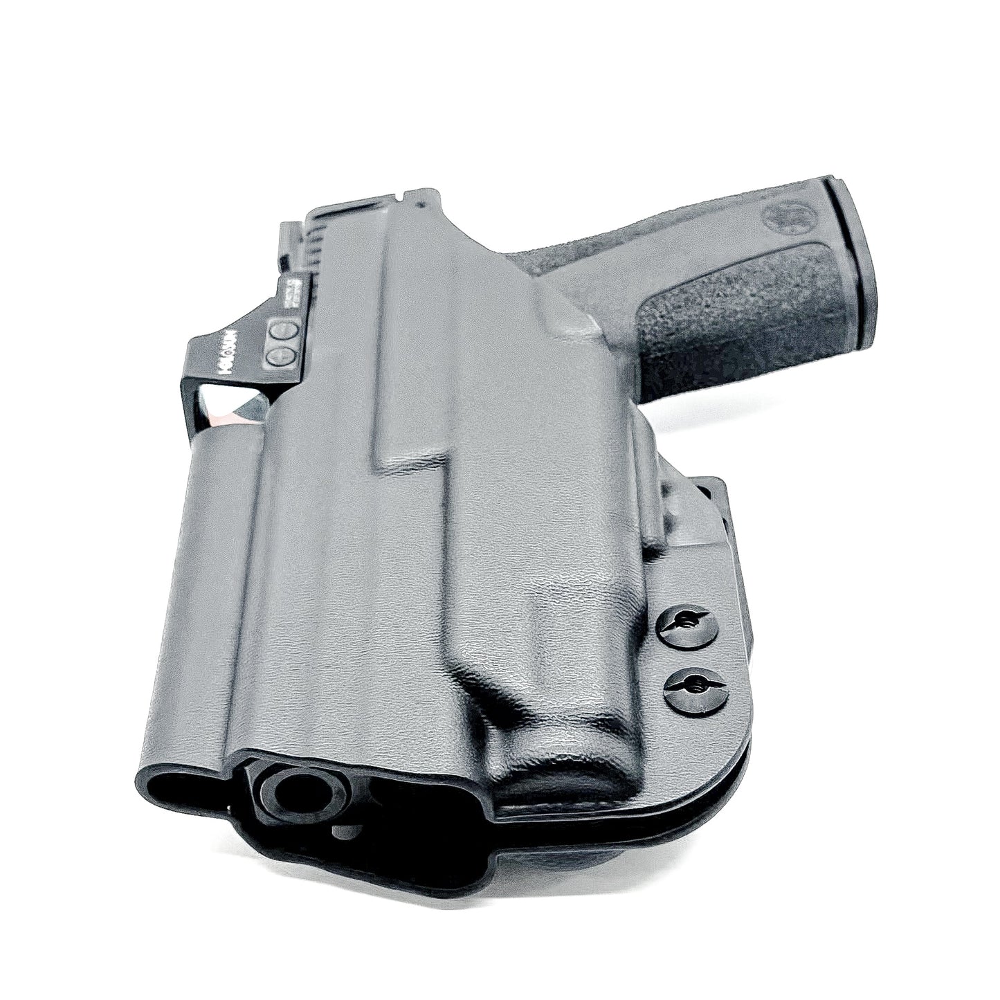 Black Kydex IWB holster for Smith & Wesson M&P Shield X and Streamlight 1913 TLR-7 Sub with a Monoblock and Modwing