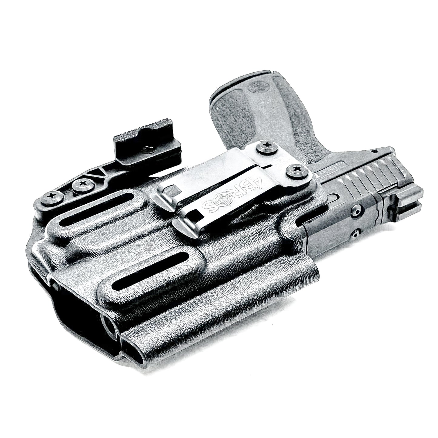 Black Kydex Precision IWB holster for M&P Shield X with TR-8 Sub, TR-8 X Sub & TR-8 HL-X Sub with Monoblock and Modwing