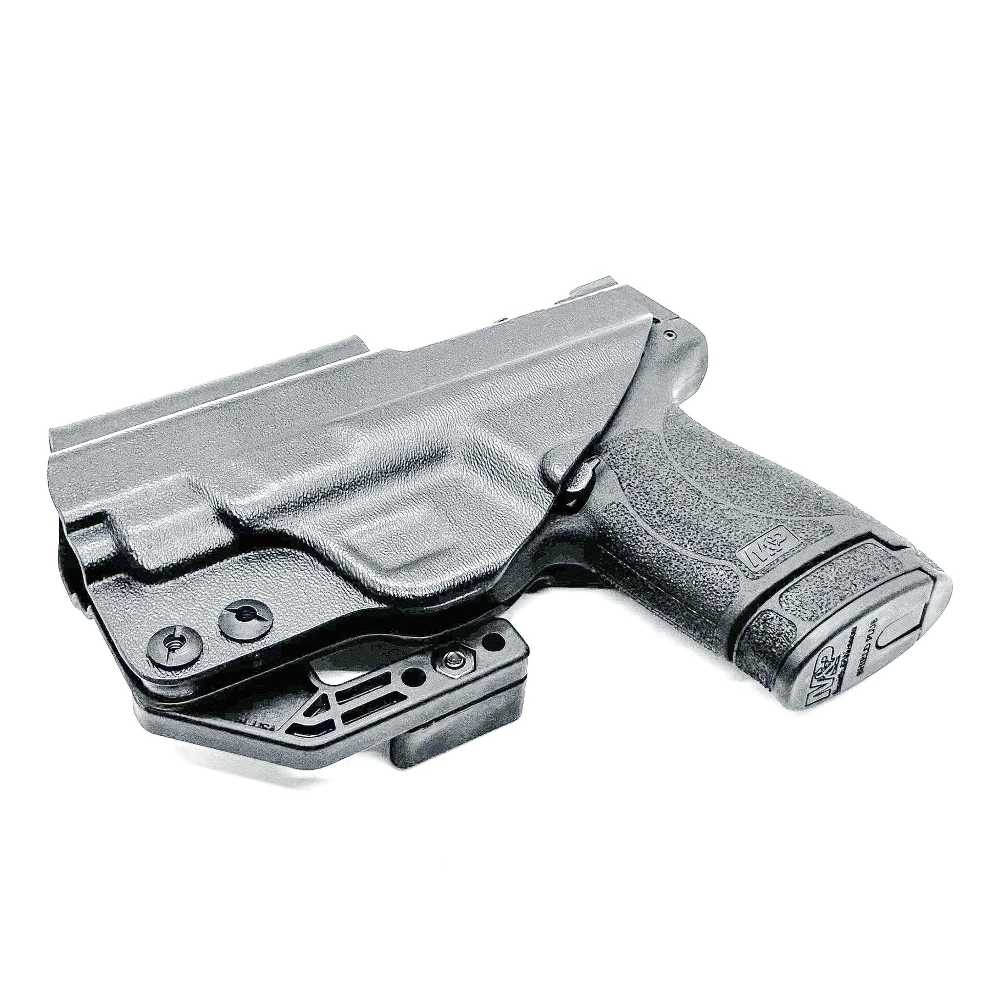 Black Inside Waistband IWB holster for Smith & Wesson Shield & Shield Plus. Red dot ready, Modwing compatible, adjustable retention, & made in the USA