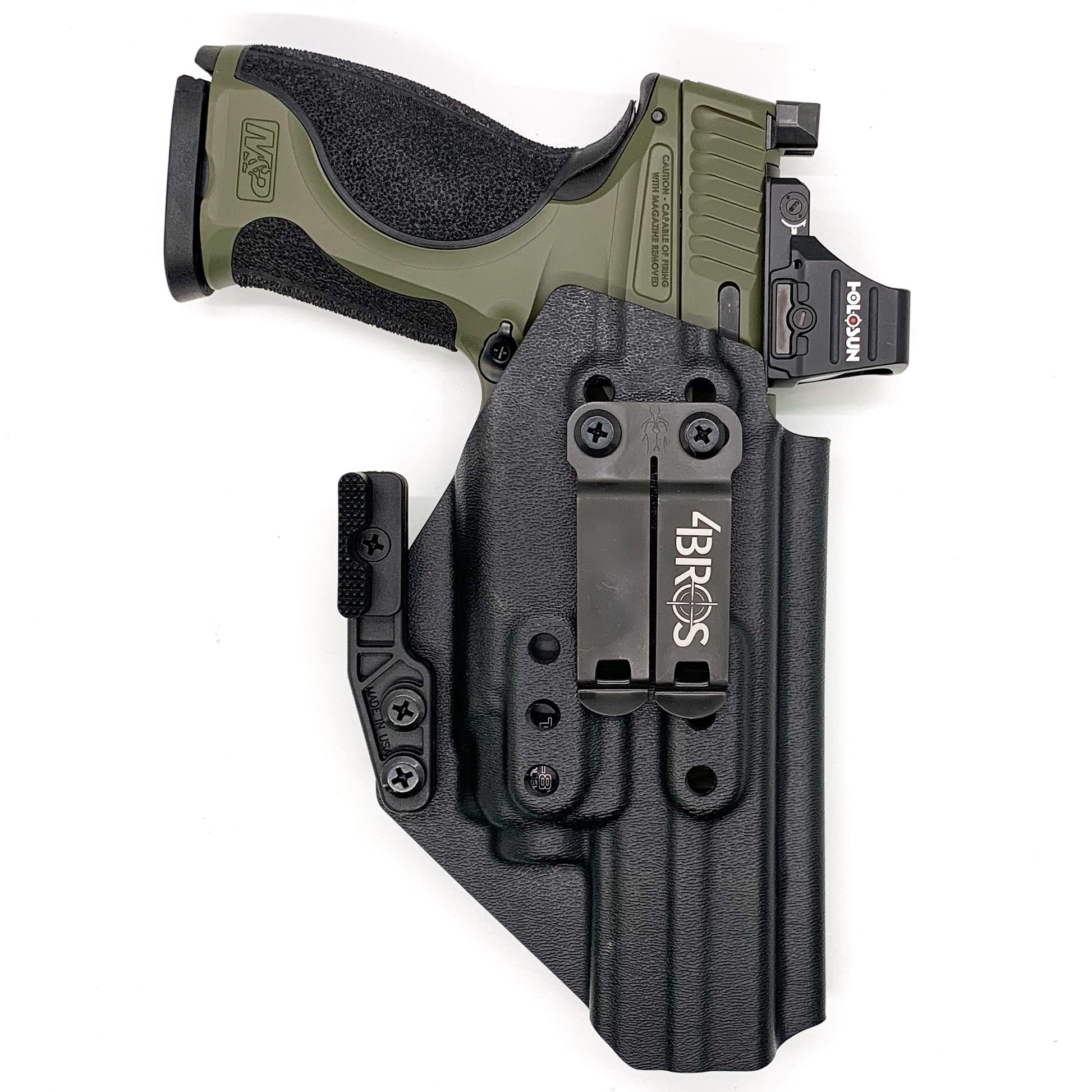 For the best IWB Kydex Inside Waistband Holster for the Smith and Wesson 2023 SPEC Series M&P 9 Metal M2.0 pistol & TLR-8A, shop Four Brothers 4BROS Holsters.