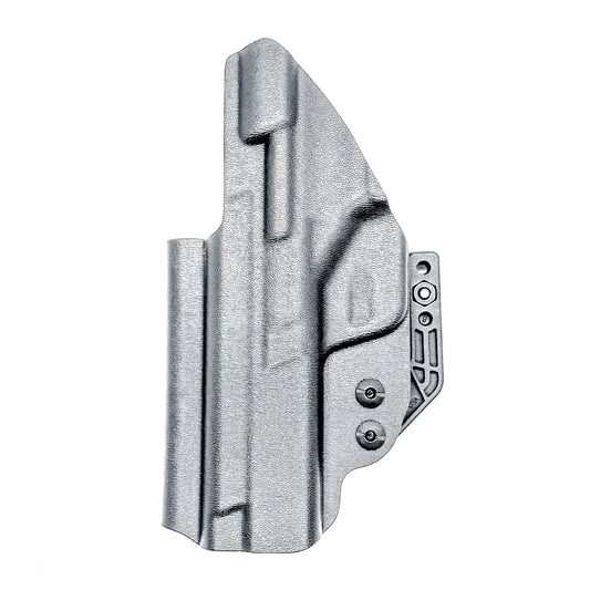 Black inside waistband IWB holster for the Smith & Wesson 10MM 4" and 4.6" pistol from Four Brothers Holsters. Shown with DCC Monoblock and a modwing.
