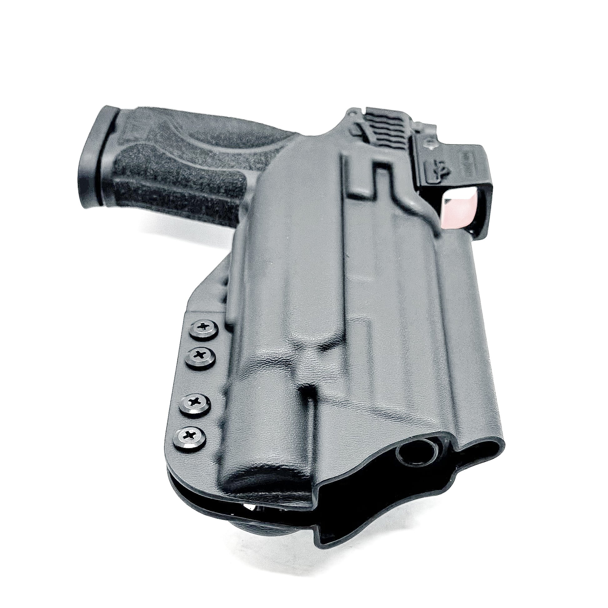 Black outside waistband holster for the Smith & Wesson M&P 4" & 4.6" 10MM M2.0 & X300U light with the  4BROS 1.5" Belt Slide.