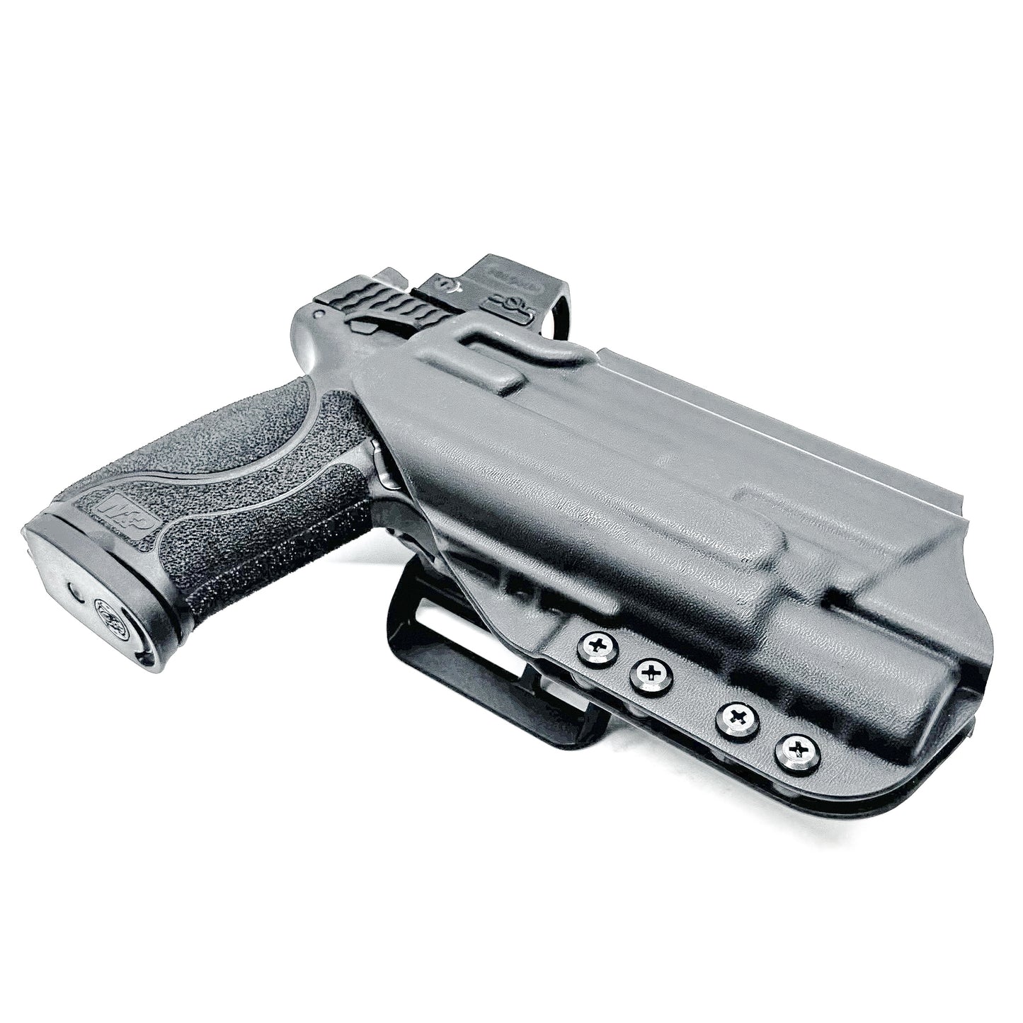 Black outside waistband holster for the Smith & Wesson M&P 4" & 4.6" 10MM M2.0 & X300U light with the 4BROS 1.5" Belt Slide.