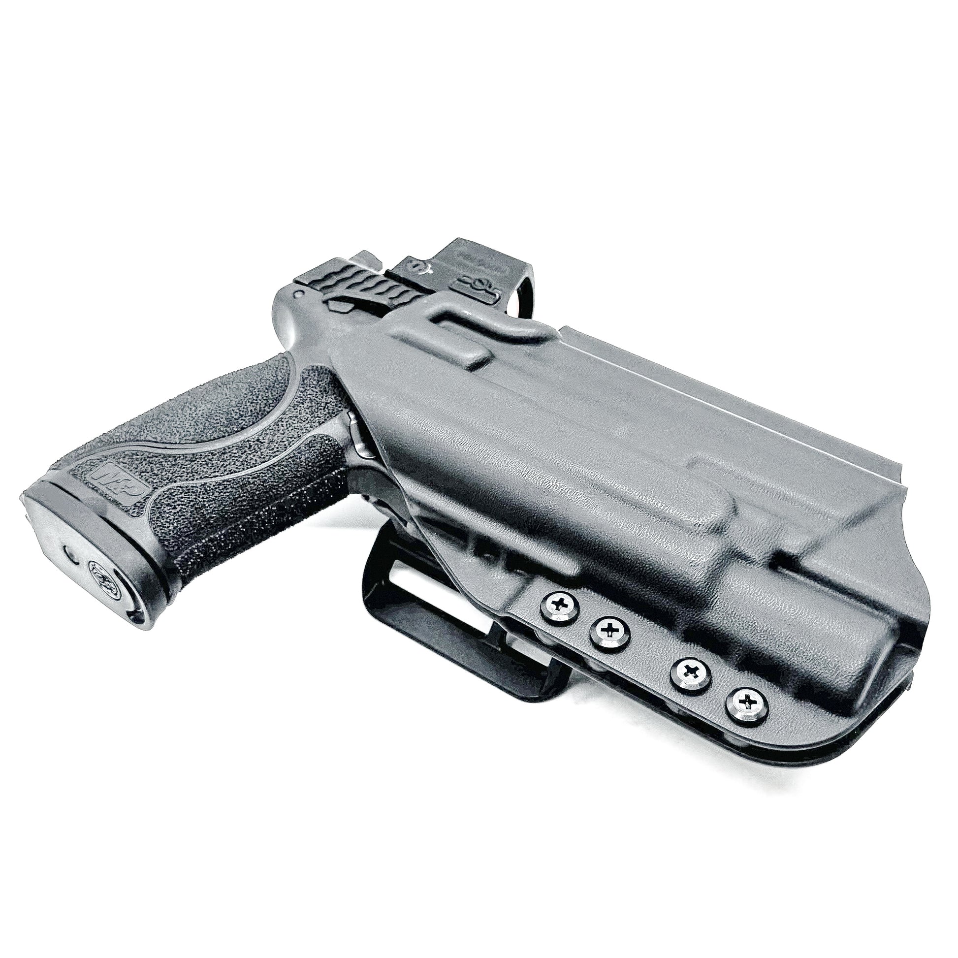 Black outside waistband holster for the Smith & Wesson M&P 4" & 4.6" 10MM M2.0 & X300U light with the  4BROS 1.5" Belt Slide.