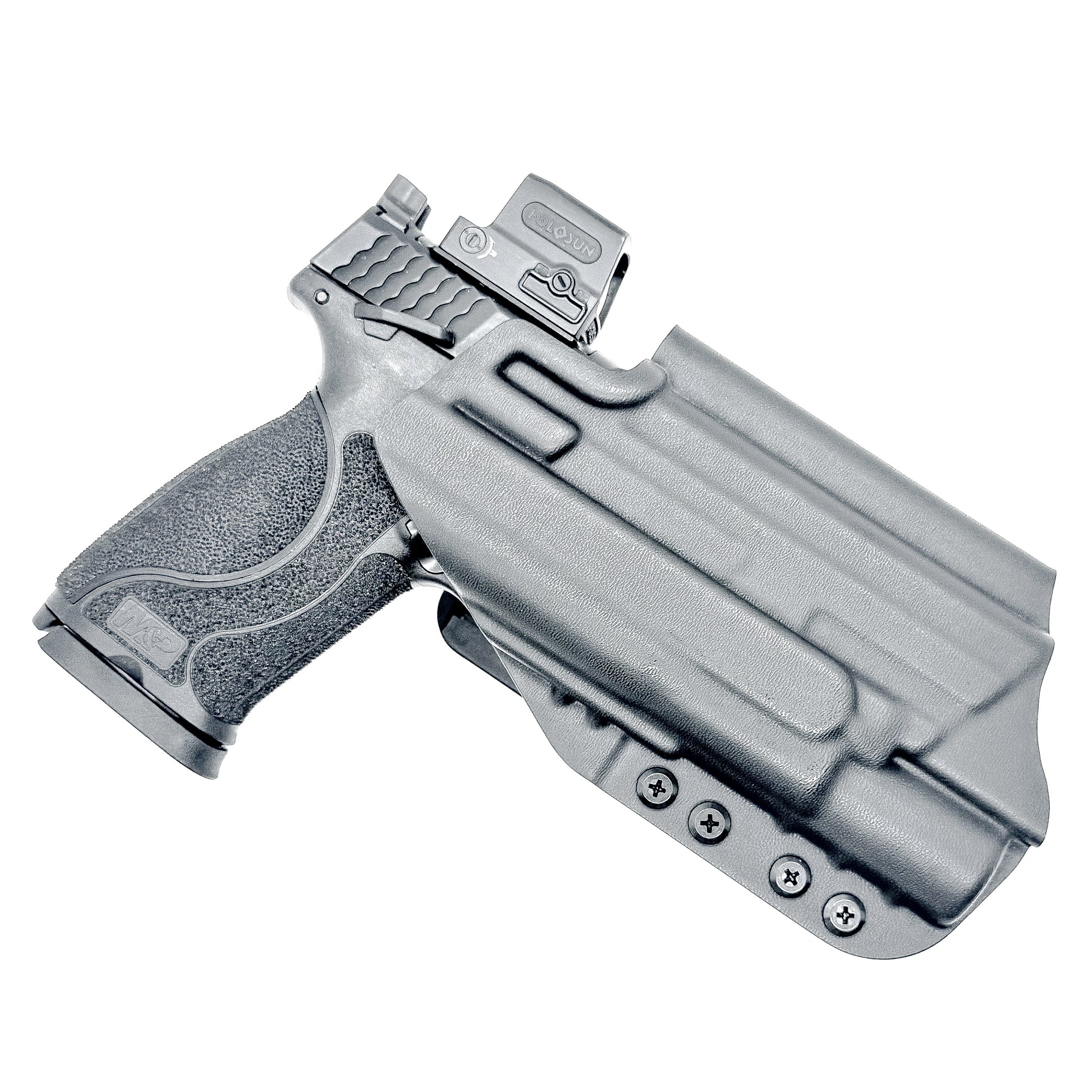 Black outside waistband holster for the Smith & Wesson M&P 4" & 4.6" 10MM M2.0 & X300U light with the  4BROS 1.5" Belt Slide.