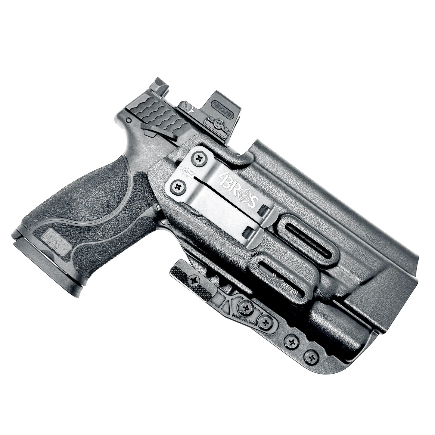 Black Inside Waistband Holster with a monoblock and a modwing for the Smith & Wesson M&P 5.6 10MM M2.0 & X300U light.