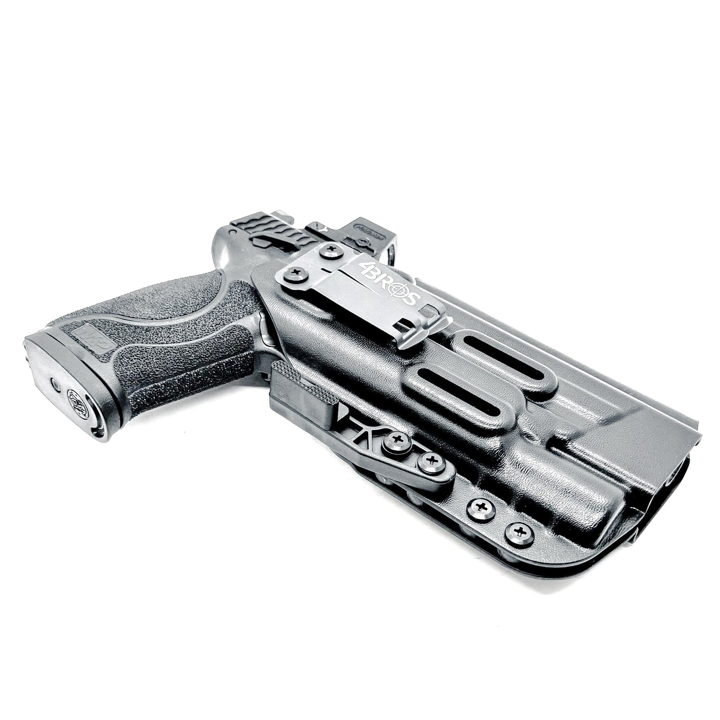 Black Inside Waistband Holster with a monoblock and a modwing for the Smith & Wesson M&P 5.6 10MM M2.0 & X300U light.