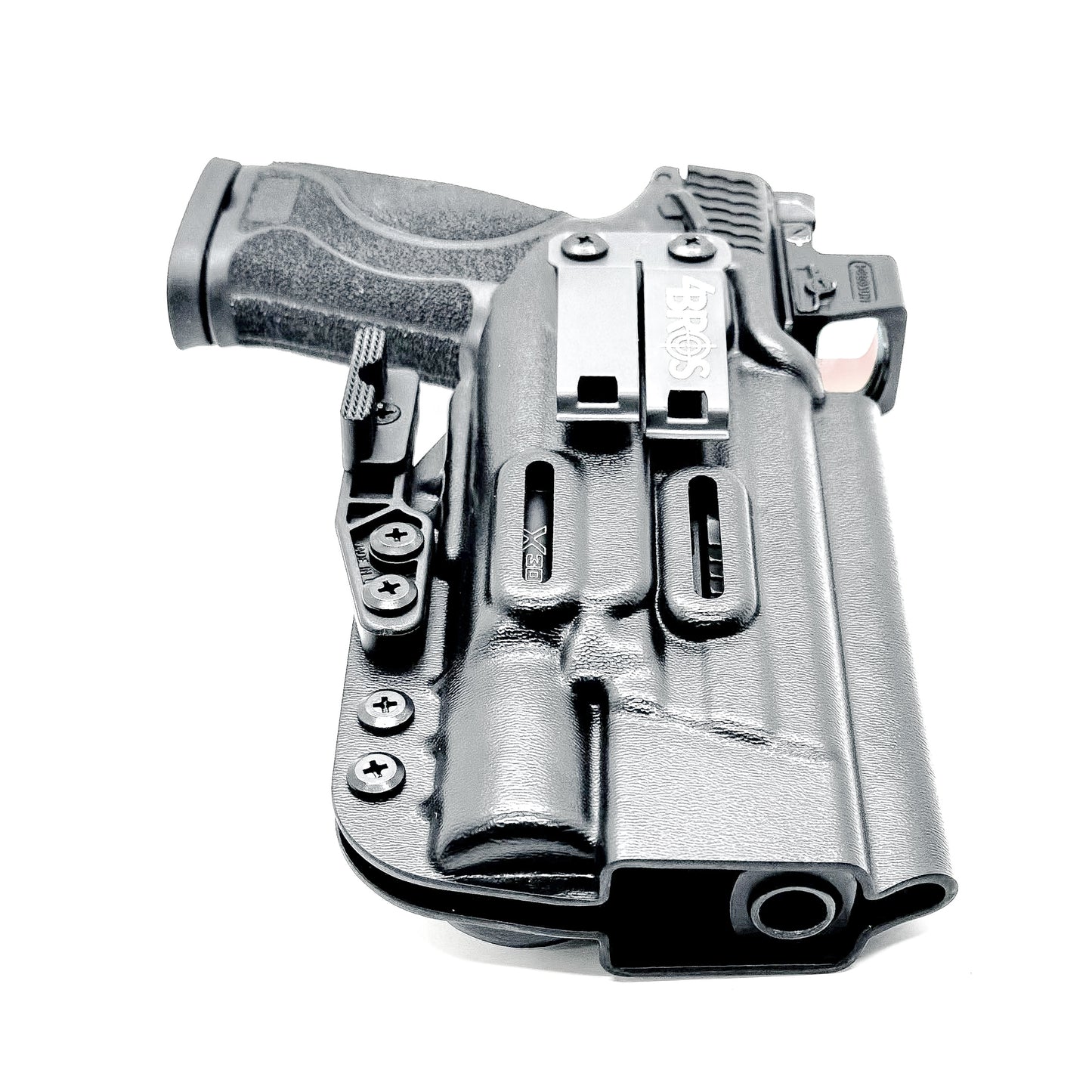 Black Inside Waistband Holster with a monoblock and a modwing for the Smith & Wesson M&P 5.6 10MM M2.0 & X300U light.