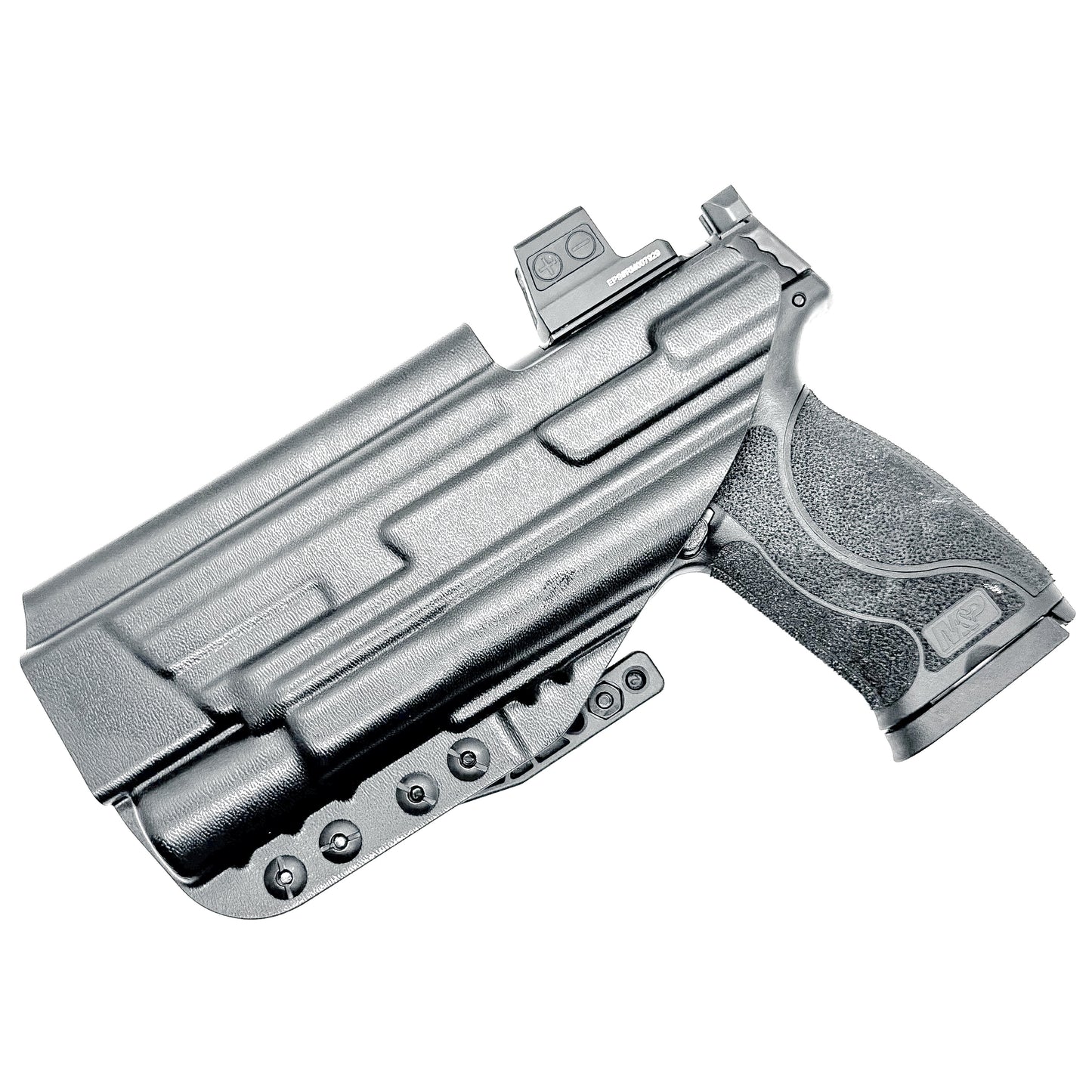 Black Inside Waistband Holster with a monoblock and a modwing for the Smith & Wesson M&P 5.6 10MM M2.0 & X300U light.