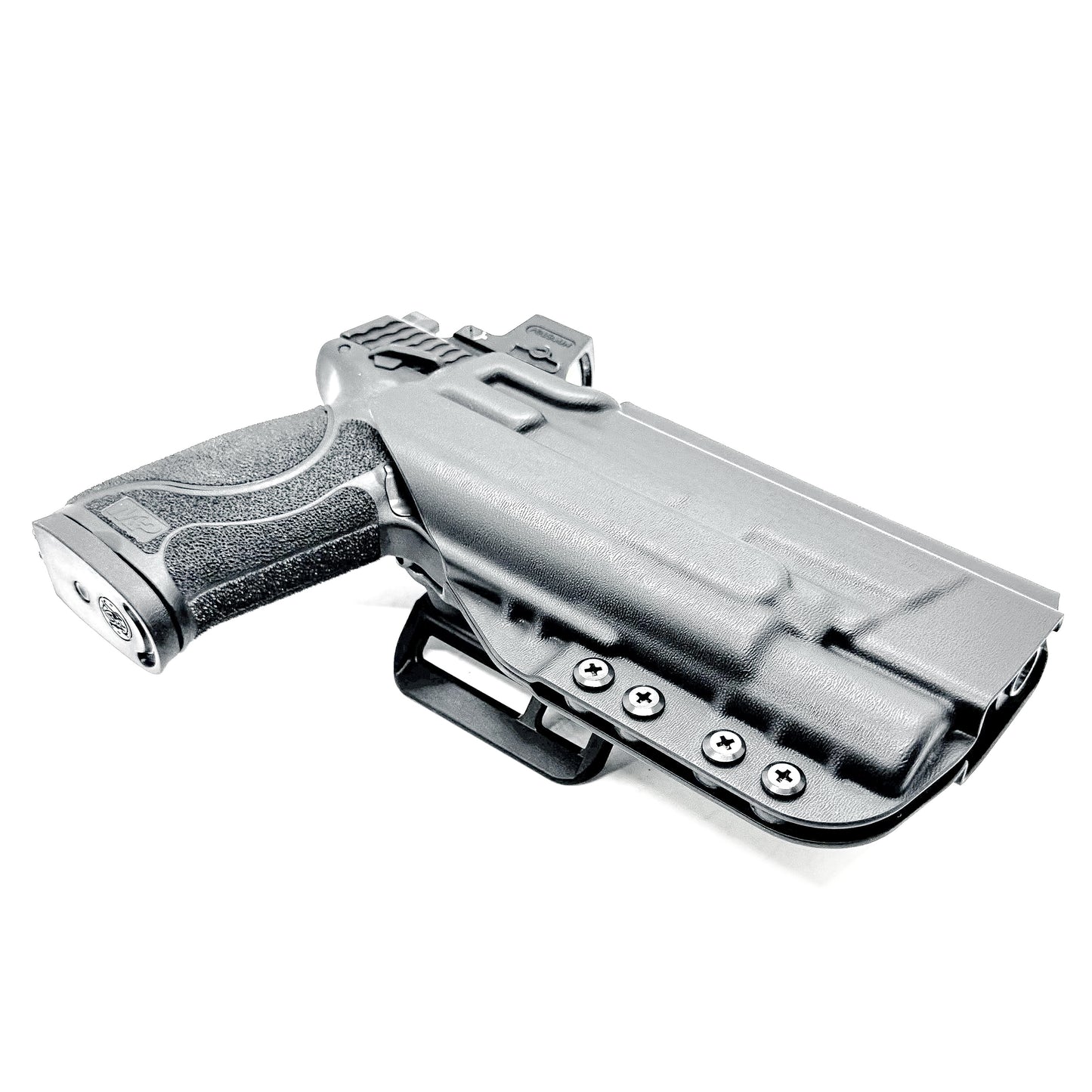 Outside Waistband Holster for the Smith & Wesson M&P 5.6 10MM M2.0 & X300U light with a 4BROS 1.5" belt slide in black.