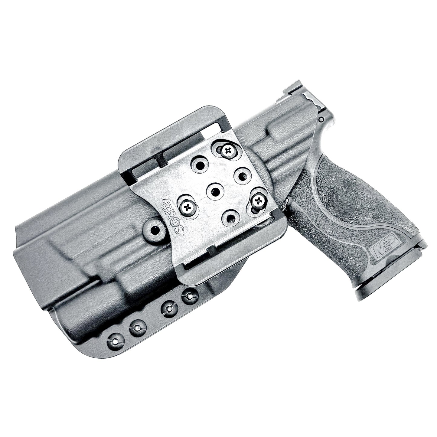 Black Outside Waistband Holster for the Smith & Wesson M&P M2.0 9mm 5" pistol with the Surefire X300U shown with a 4BROS 1.5" Belt Slide.