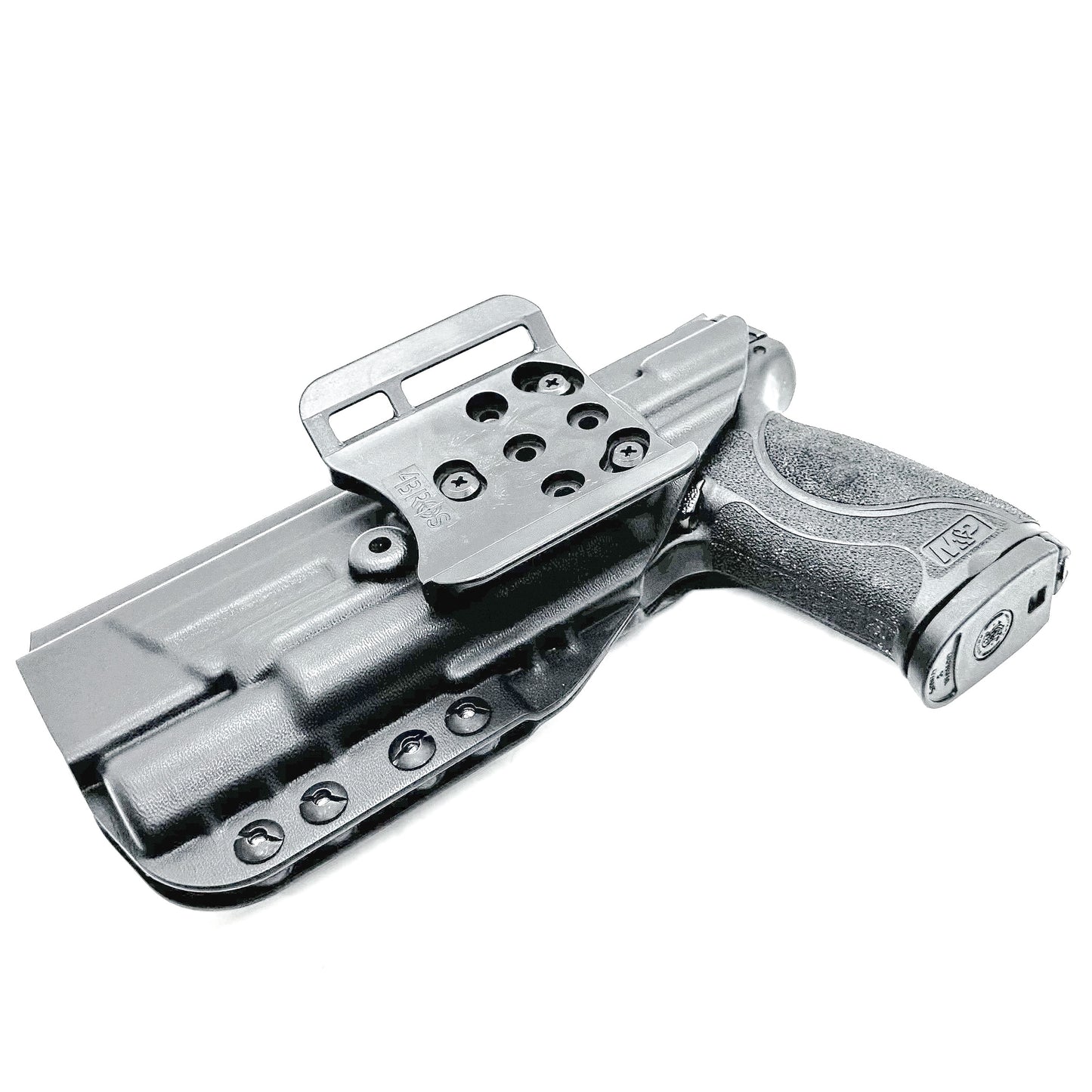 Black Outside Waistband Holster for the Smith & Wesson M&P M2.0 9mm 5" pistol with the Surefire X300U shown with a 4BROS 1.5" Belt Slide.