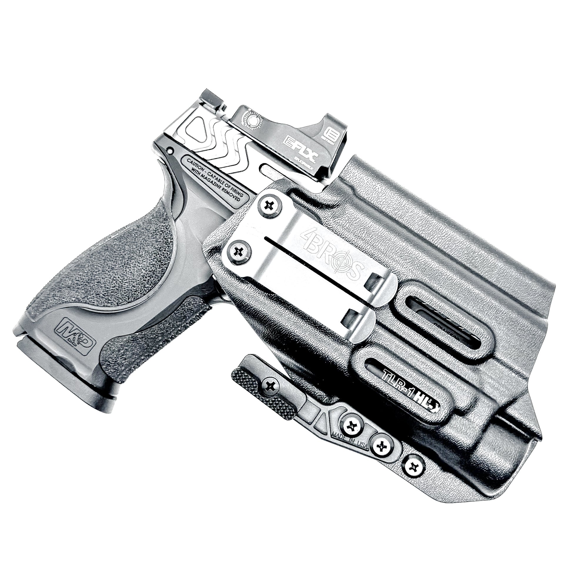 Inside Waistband IWB for the Smith & Wesson Metal 9mm 4" pistol with the Streamlight TLR-1 HL-X Kydex Holster from Four Brothers 4BROS Holsters.