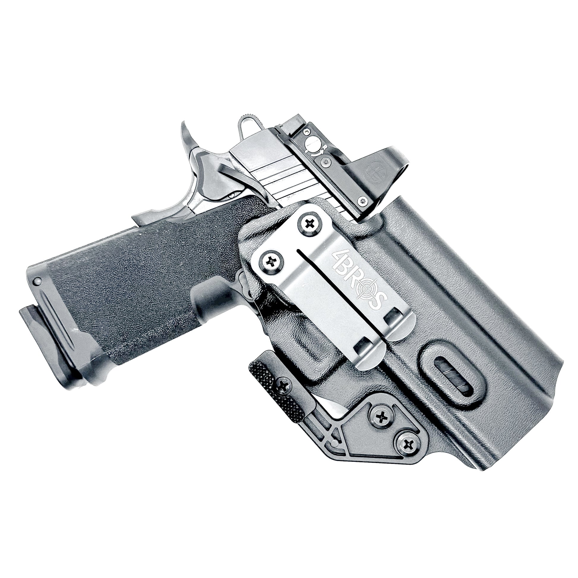 Black Inside Waistband Kydex holster for Springfield Armory 1911 DS Prodigy 4.25" and 3.5". Red dot ready, adjustable retention, Modwing compatible. Made in the USA.