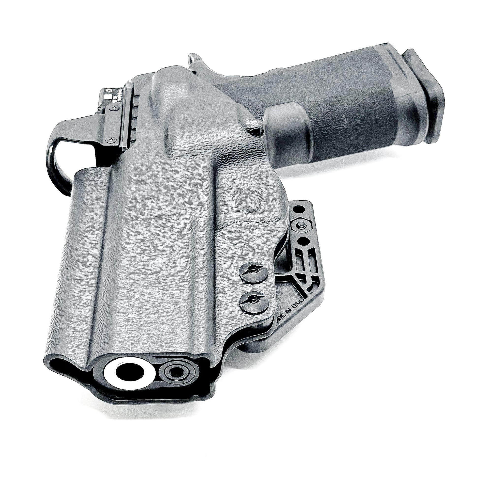 Black Inside Waistband Kydex holster for Springfield Armory 1911 DS Prodigy 4.25" and 3.5". Red dot ready, adjustable retention, Modwing compatible. Made in the USA.