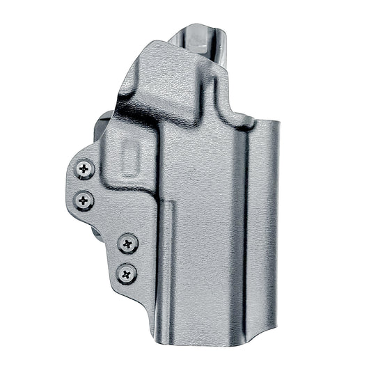 Black OWB Kydex holster for Springfield 1911 DS Prodigy 4.25" with open muzzle, full sweat guard, and red dot sight compatibility.