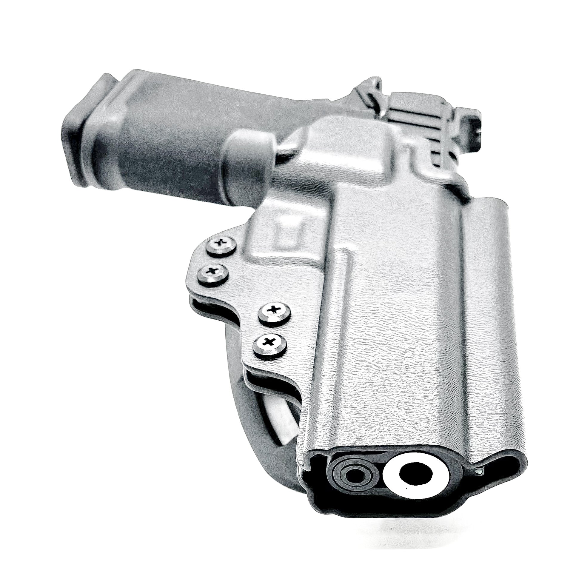 Black OWB competition-style holster for Springfield 1911 DS Prodigy 4.25" & 5". Red dot and suppressor sight compatible, open muzzle, adjustable cant. Made in the USA.
