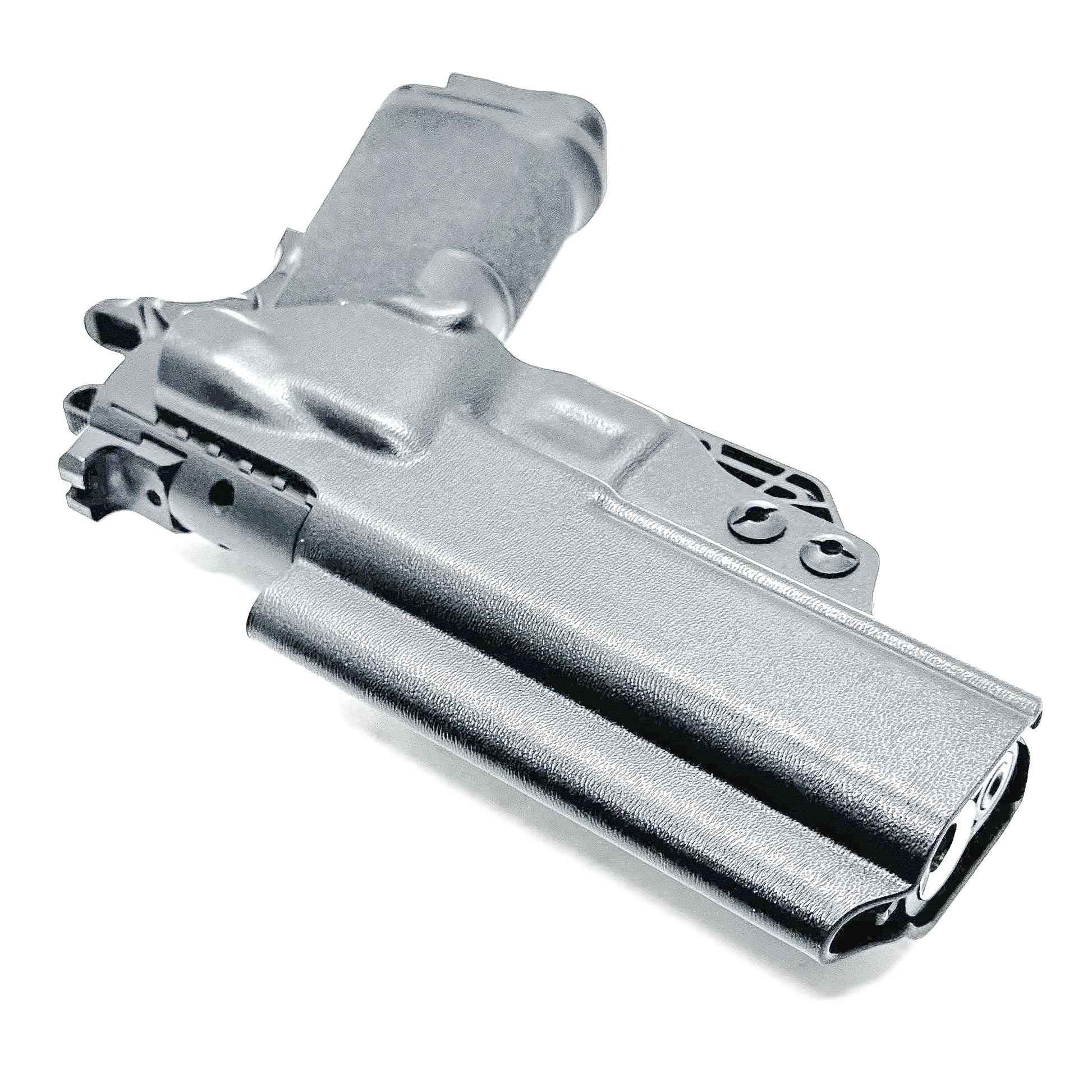 Black Kydex IWB holster for Springfield Prodigy 1911 DS pistol with full sweat guard and adjustable retention, shown with Modwing installed.