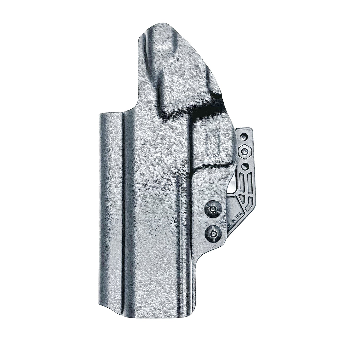 Black Kydex IWB holster for Springfield Prodigy 1911 DS pistol with full sweat guard and adjustable retention, shown with Modwing installed.