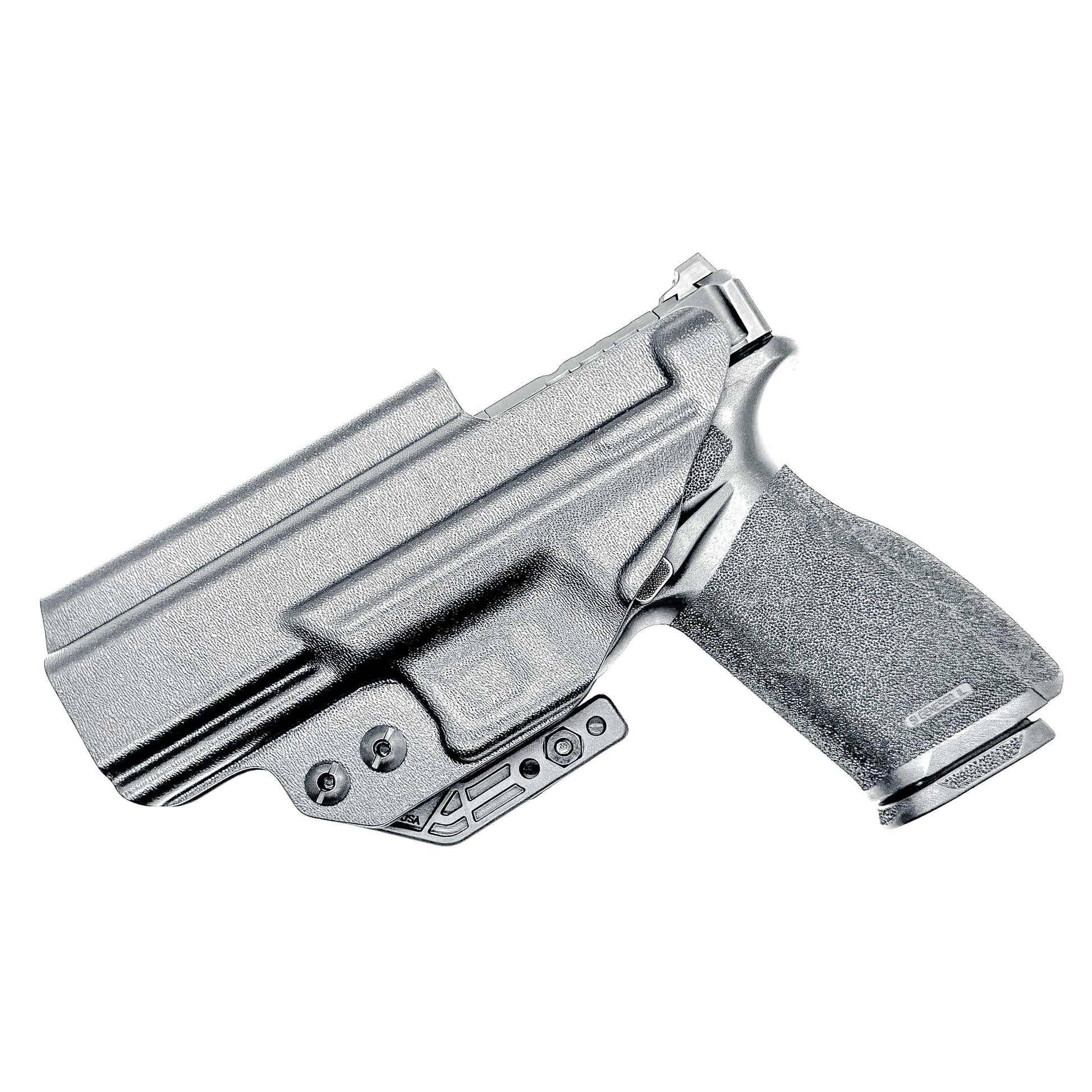 Inside Waistband (IWB) Holster for the Springfield Armory Echelon shown in Black with DCC Monoblock and Modwing.